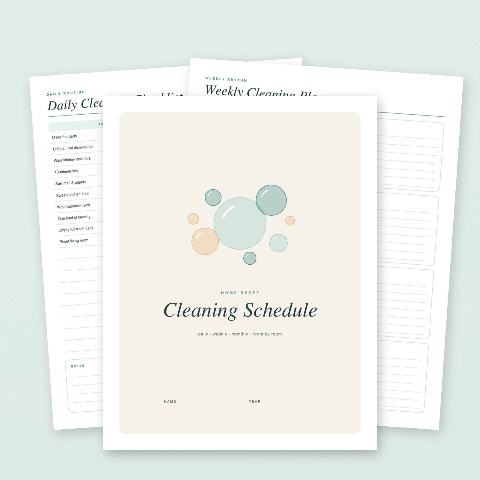Cleaning Schedule & Checklist Printable Set | 12-Page PDF, Letter + A4 preview