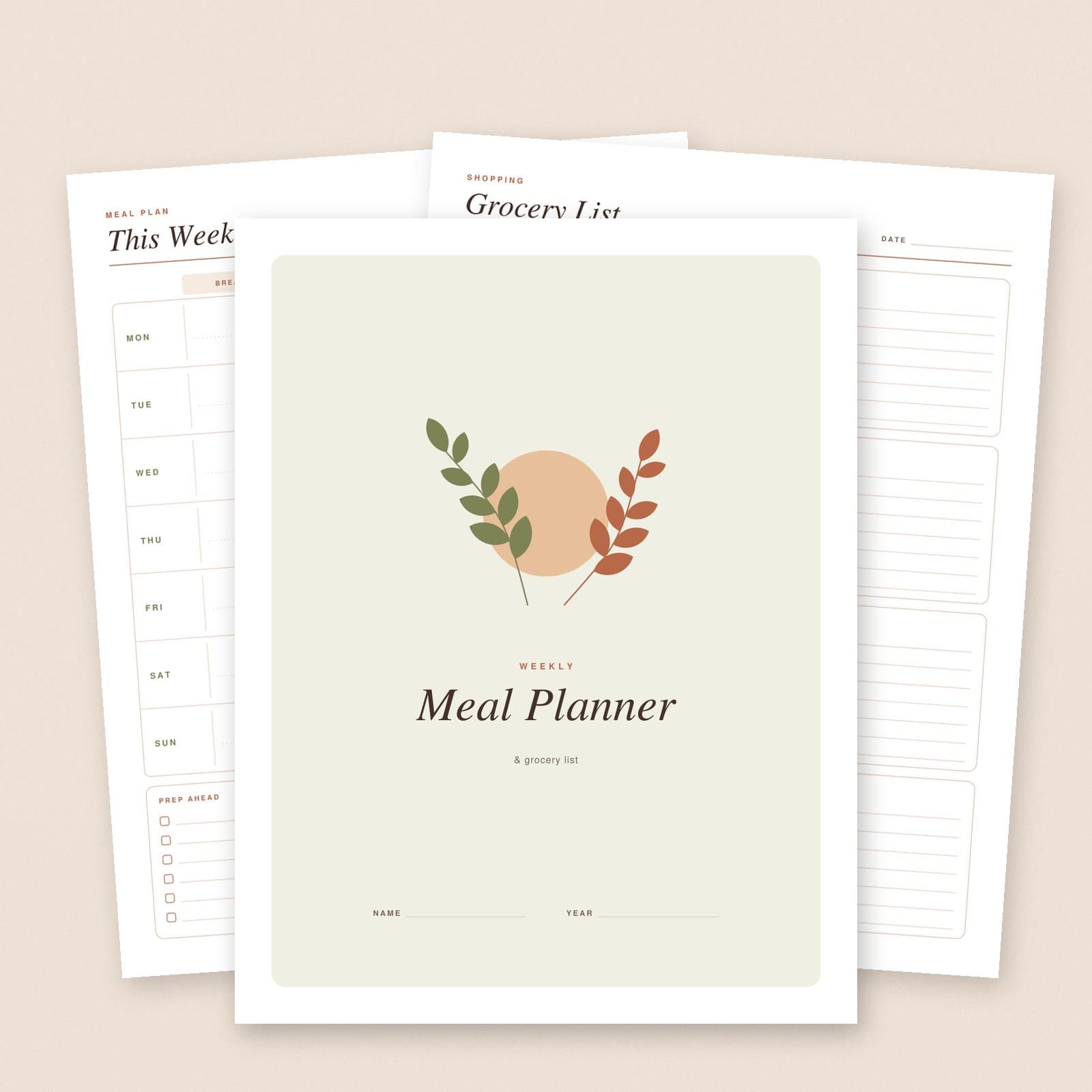 Weekly Meal Planner & Grocery List Printable | Letter + A4 PDF preview