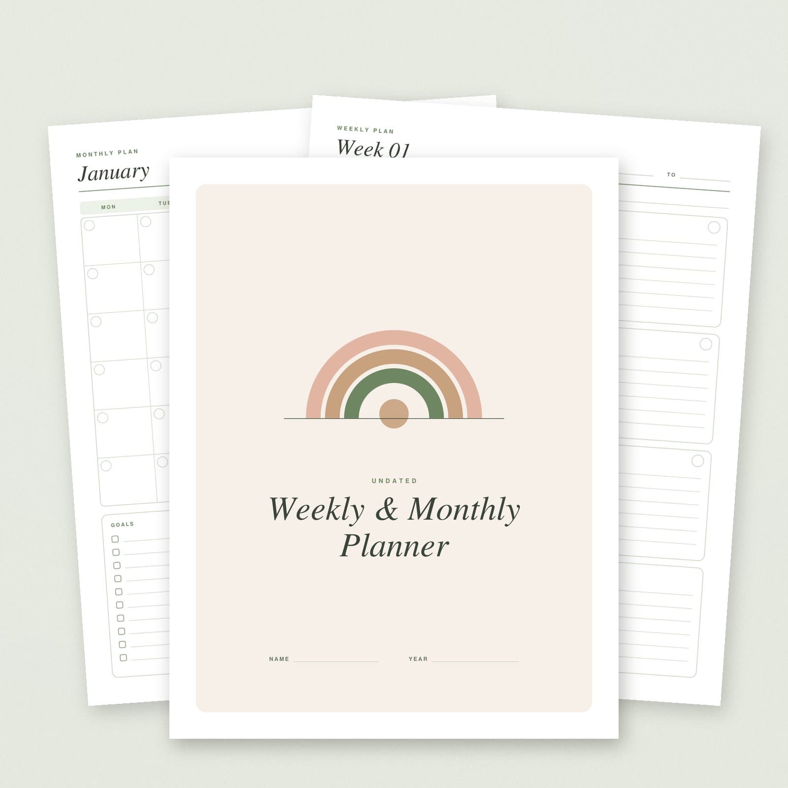 Undated Weekly & Monthly Planner Printable | 69 Pages, Letter + A4 PDF preview