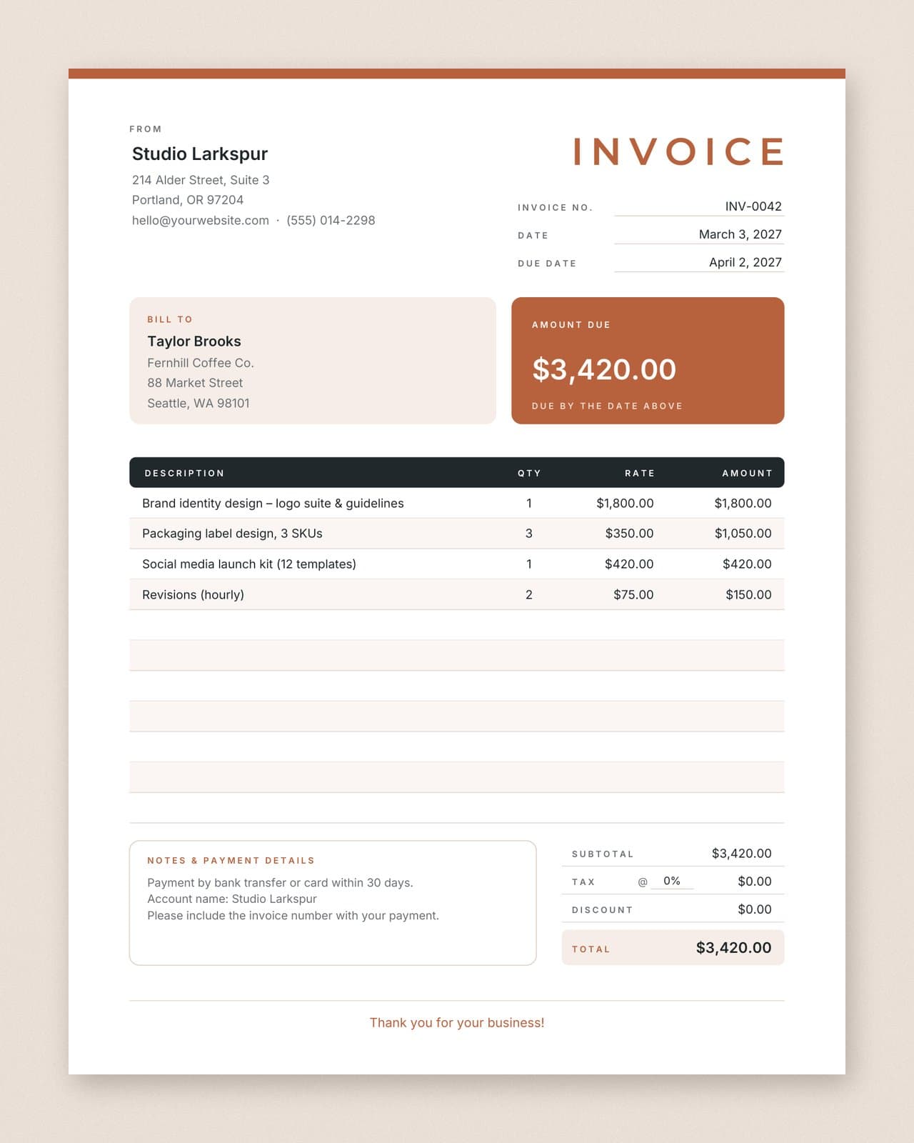 Fillable Invoice Template | PDF Form + Editable SVG, Letter & A4 preview