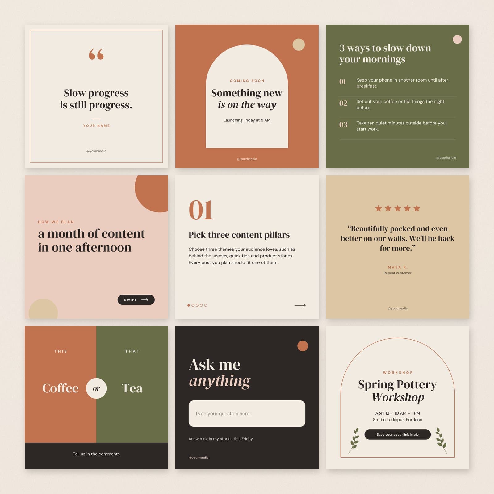 Instagram Post Templates, 9 Designs | Editable SVG + PNG preview