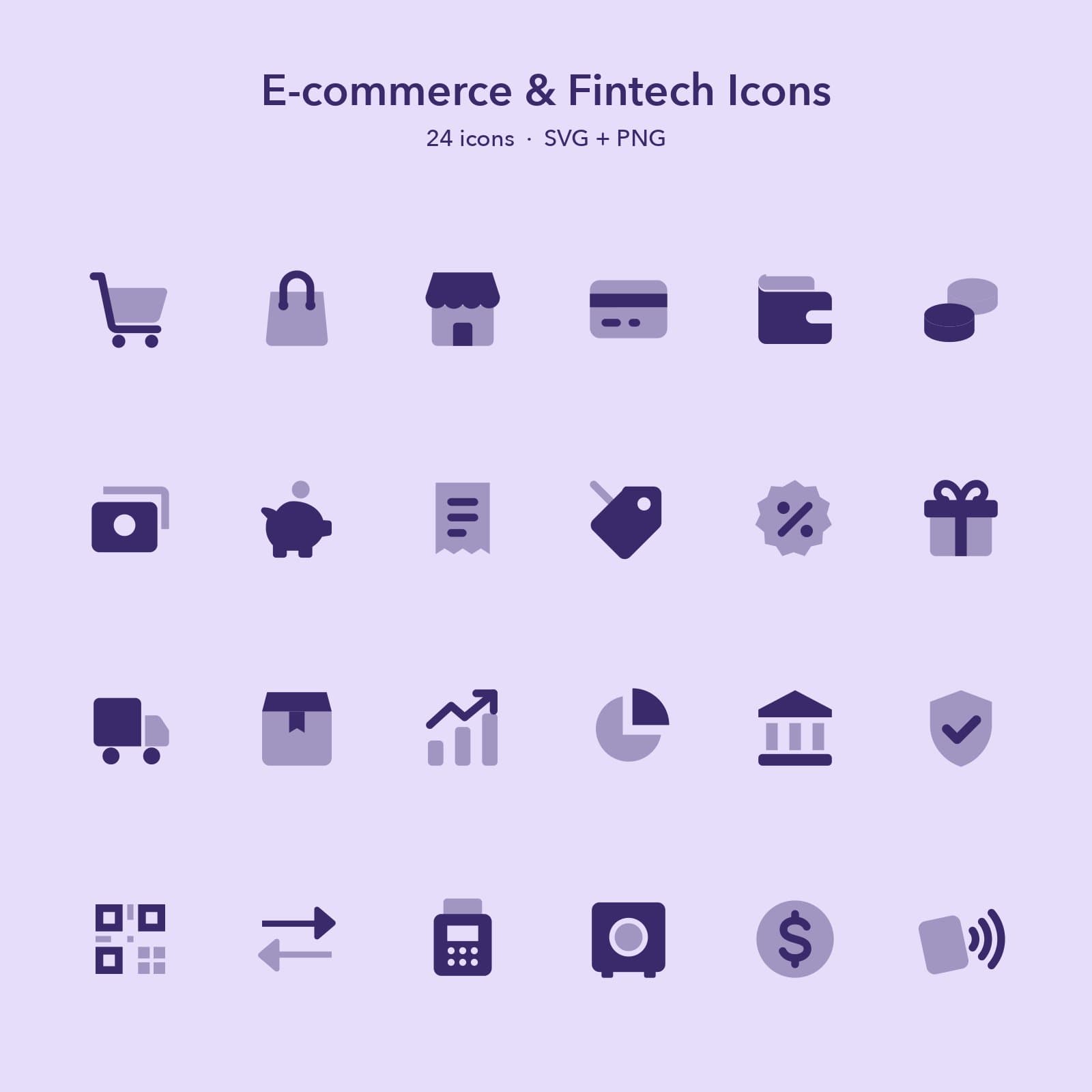 E-commerce & Fintech Duotone Icons, 24 SVG + PNG Icons preview