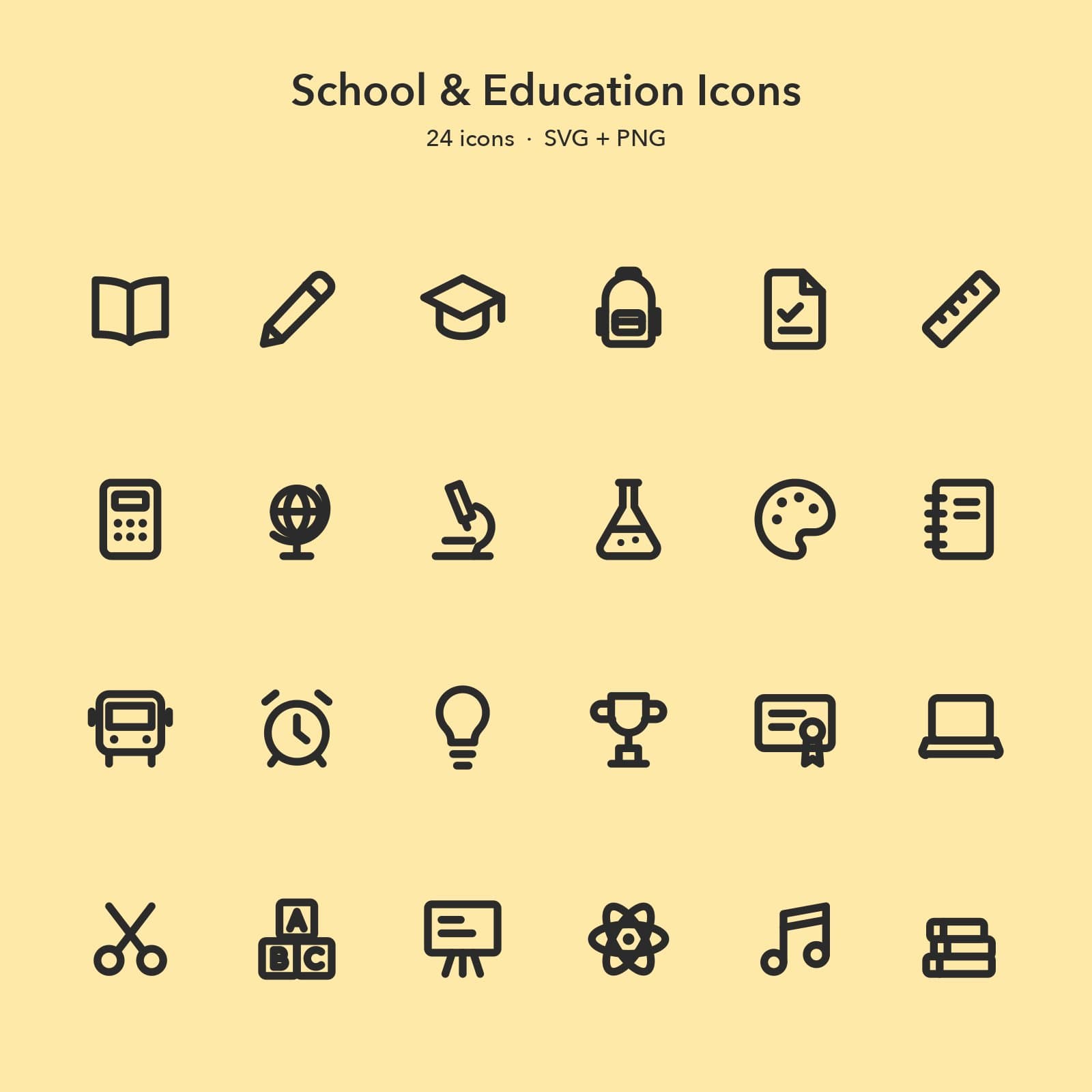 School & Education Icons, 24 Bold Line SVG + PNG Icons preview