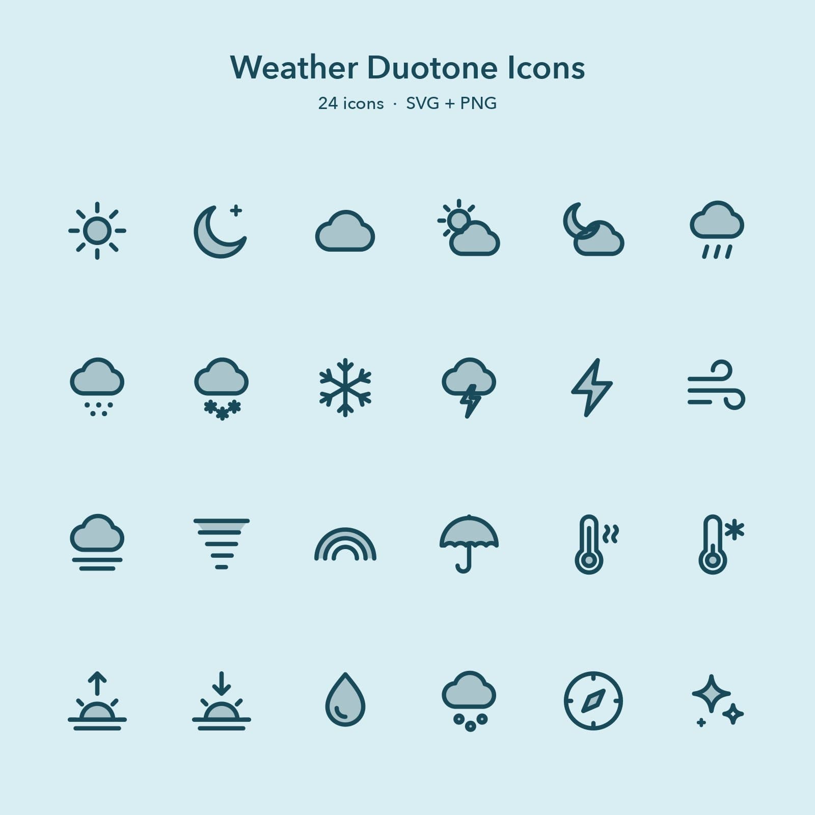 Weather Duotone Icon Set, 24 SVG + PNG Icons preview