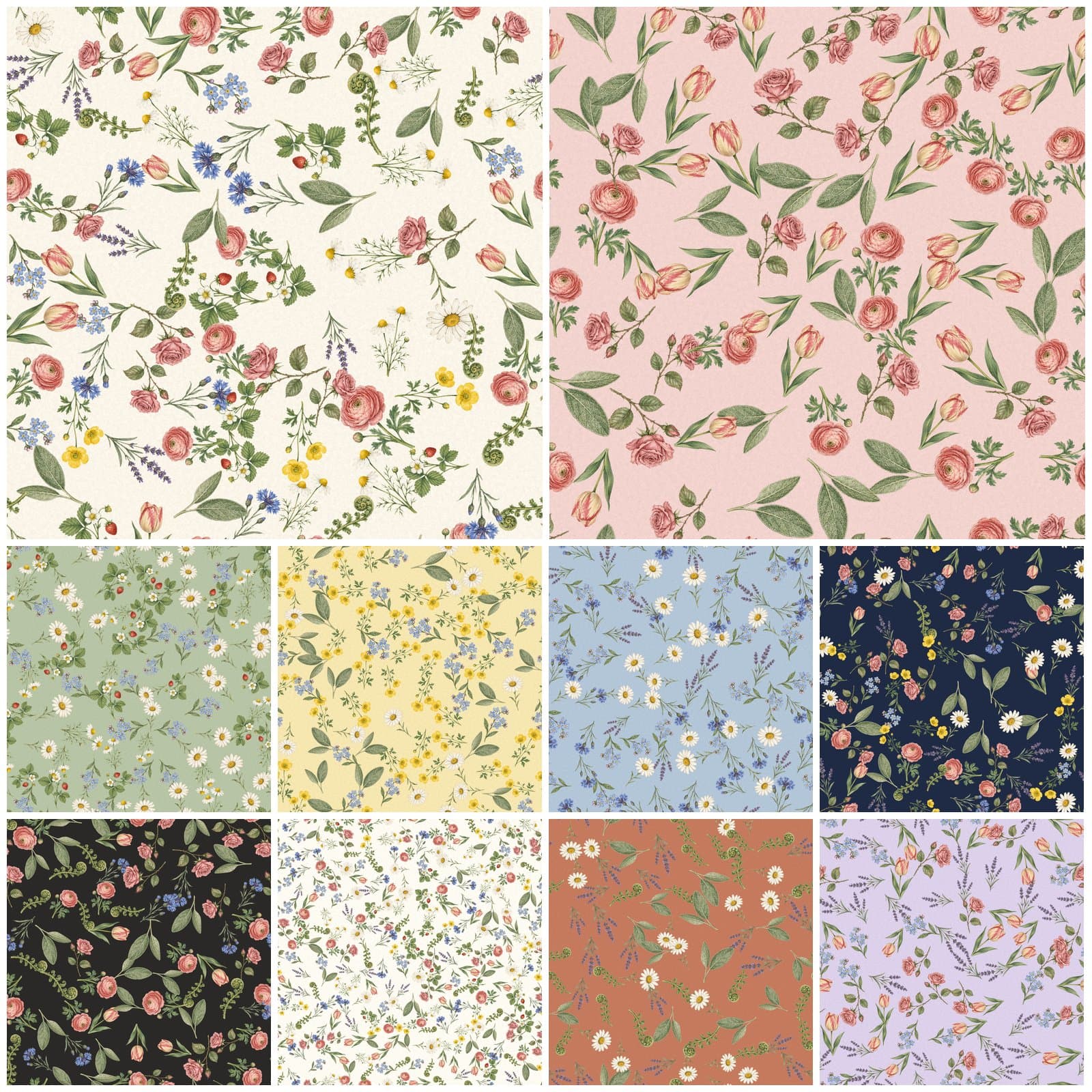 Vintage Botanical Floral Digital Paper, 12 Seamless Patterns preview
