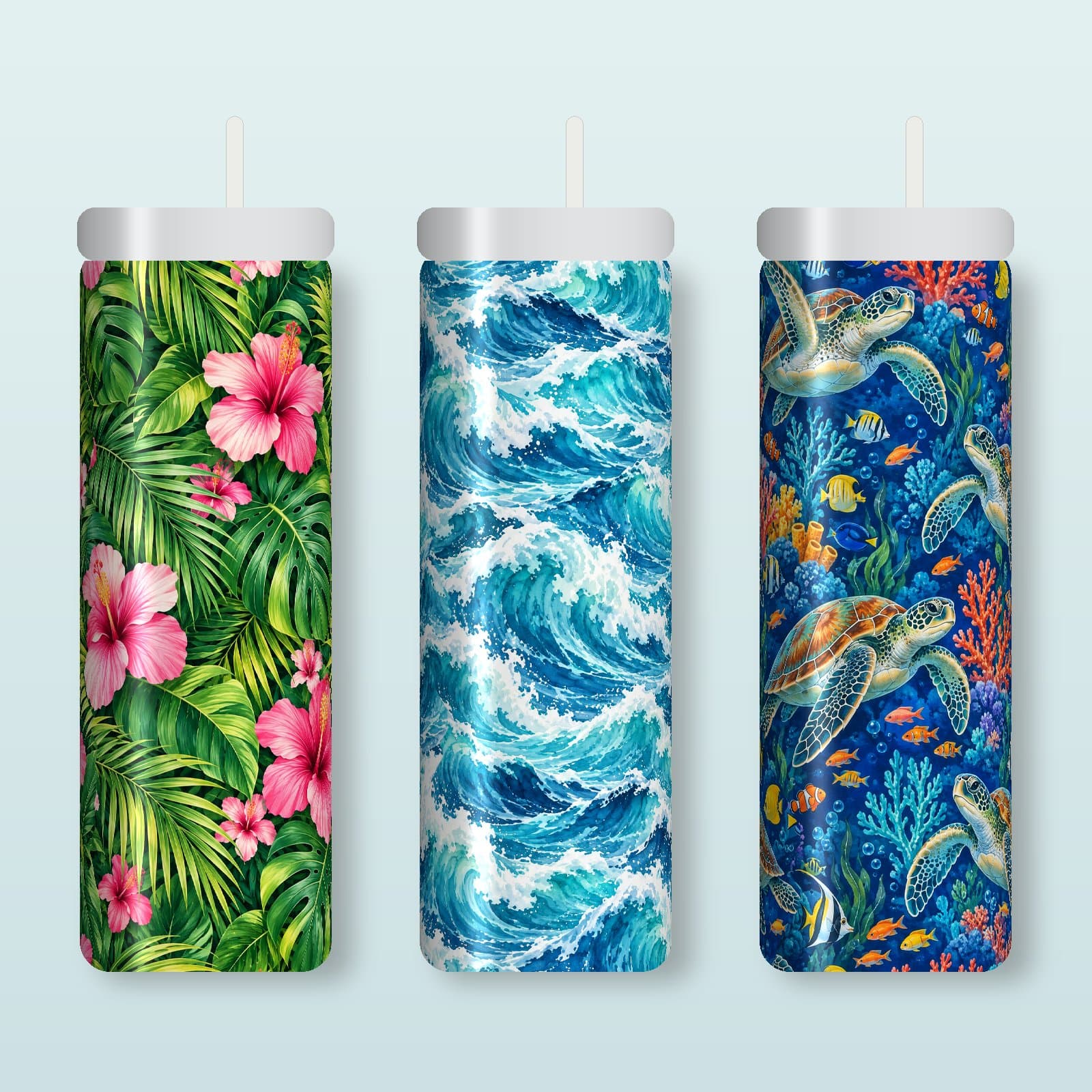 Beach & Tropical Tumbler Wraps | 4 Sublimation PNGs for 20 oz Skinny preview