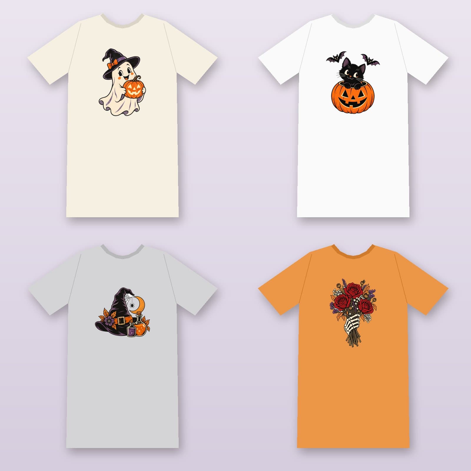 Retro Halloween Shirt Designs | 6 Transparent Sublimation PNGs preview