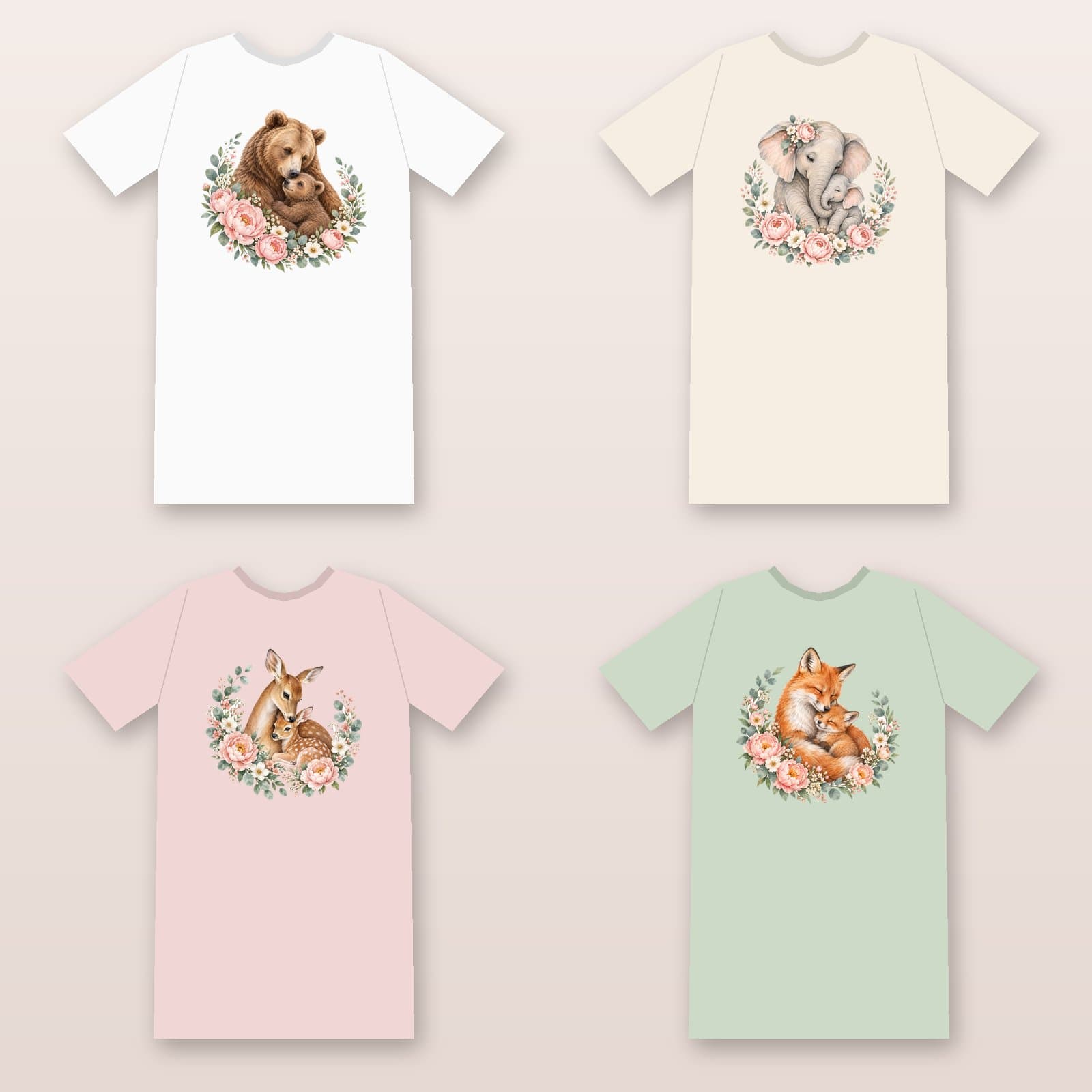 Mama & Baby Animal Floral PNGs | 6 Sublimation Designs for Mom preview