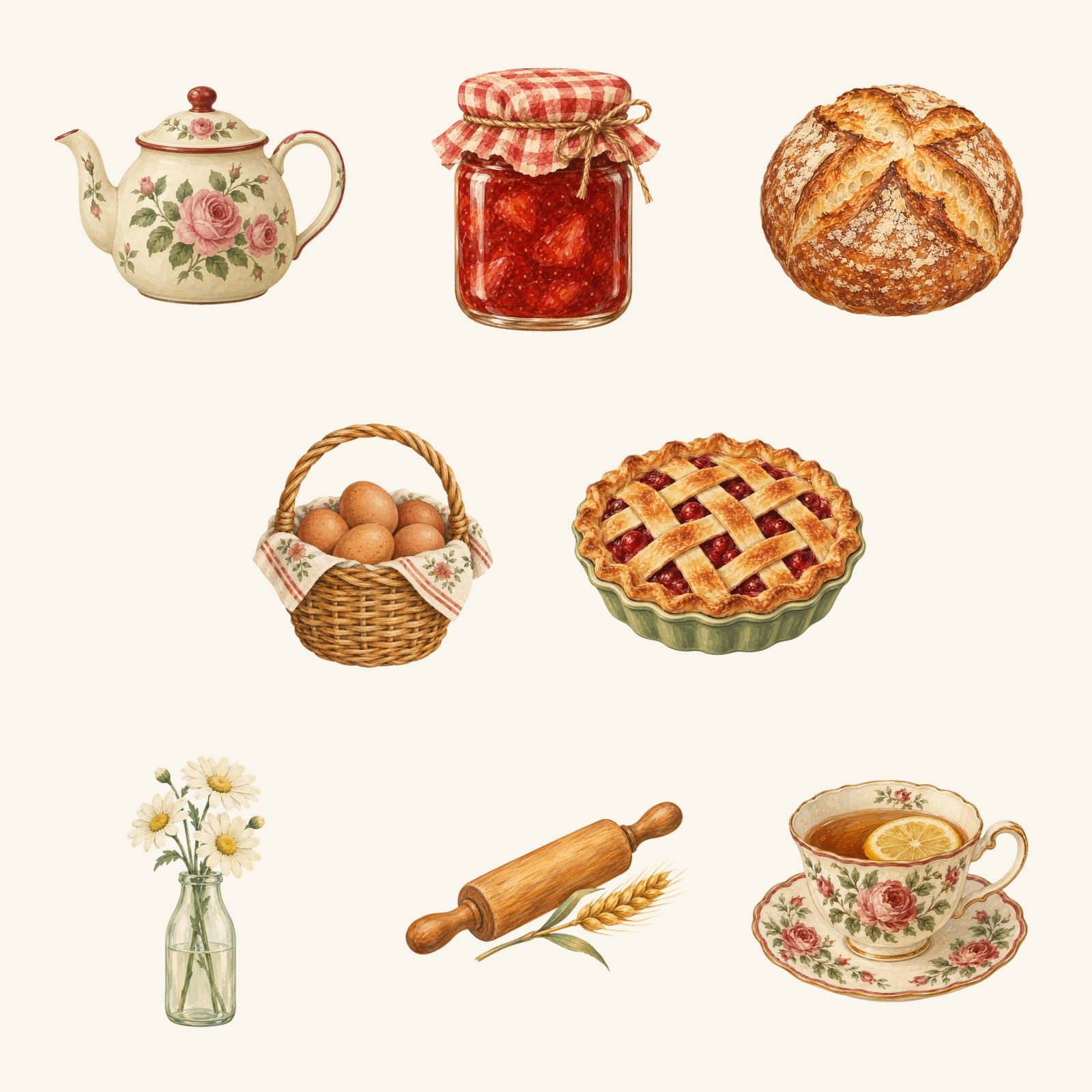 Vintage Cottagecore Kitchen Clip Art | Transparent PNG Set preview