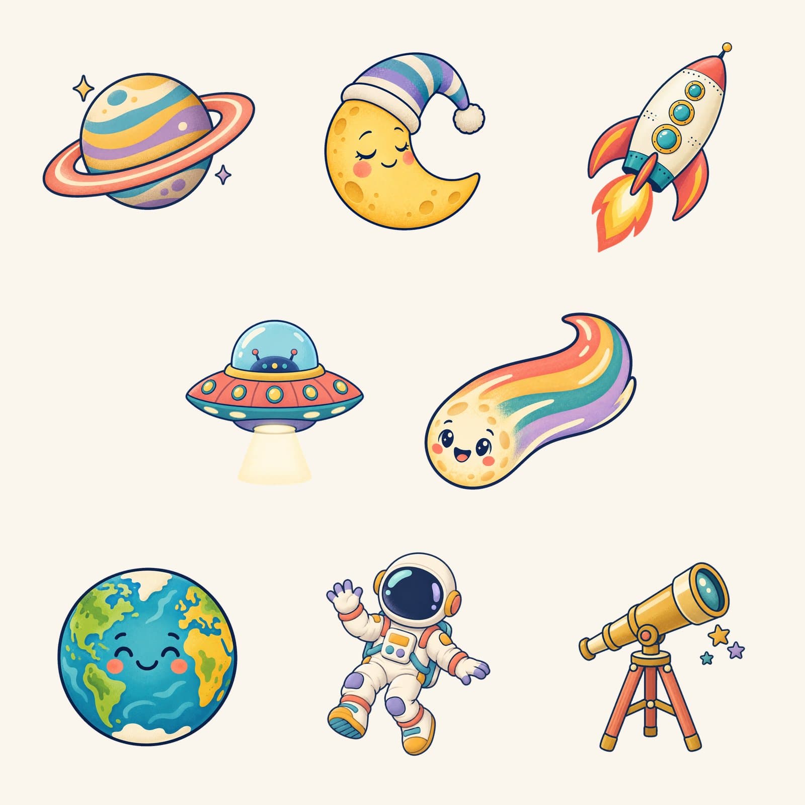 Cute Space & Planet Clip Art | 8 Transparent PNGs for Kids preview