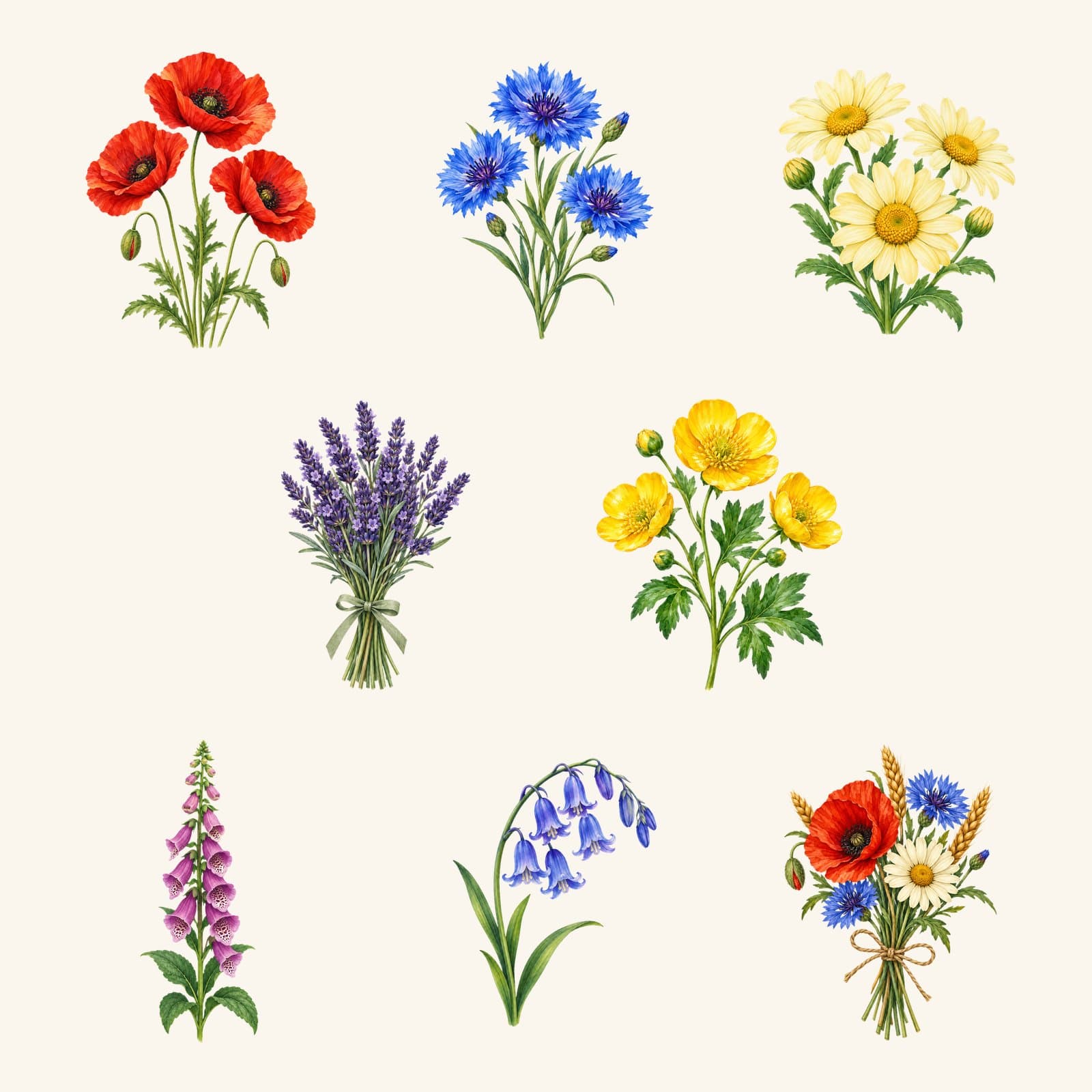 Watercolor Wildflower Clip Art | 8 Transparent PNGs preview