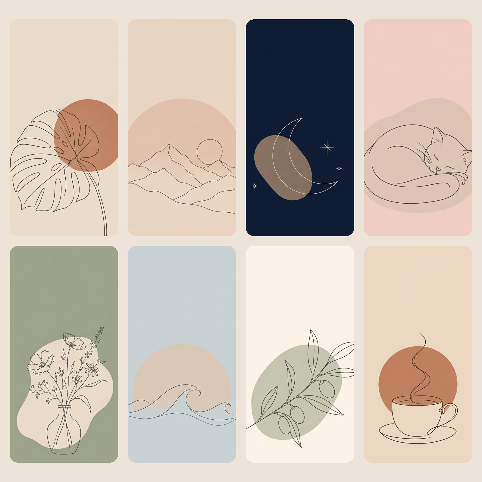 Minimal Line Art Phone Wallpapers | 8 Neutral Lock Screens preview