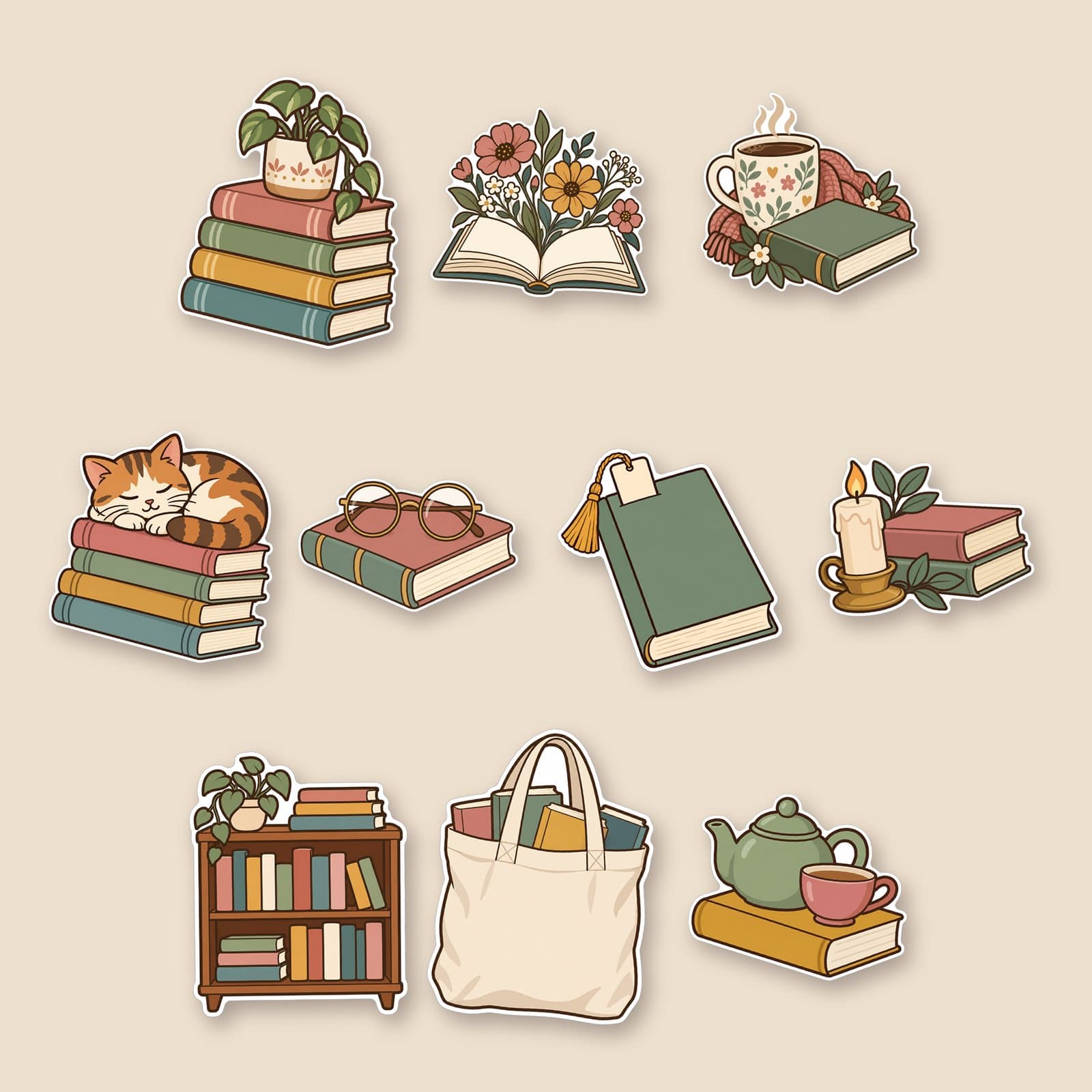 Bookish Sticker Pack – 10 Cozy Reading Printable Stickers preview