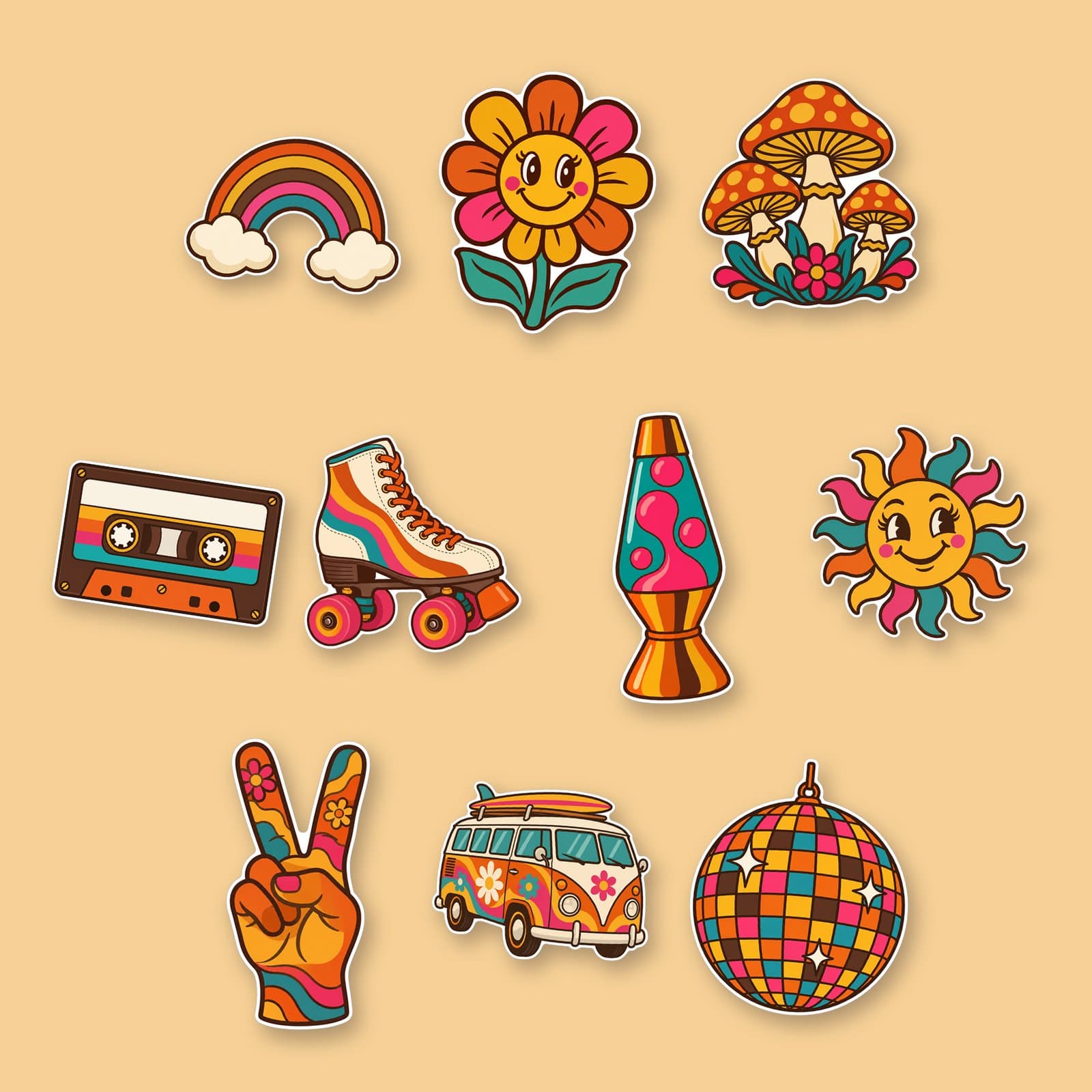 Groovy 70s Retro Sticker Pack – 10 Printable Stickers preview
