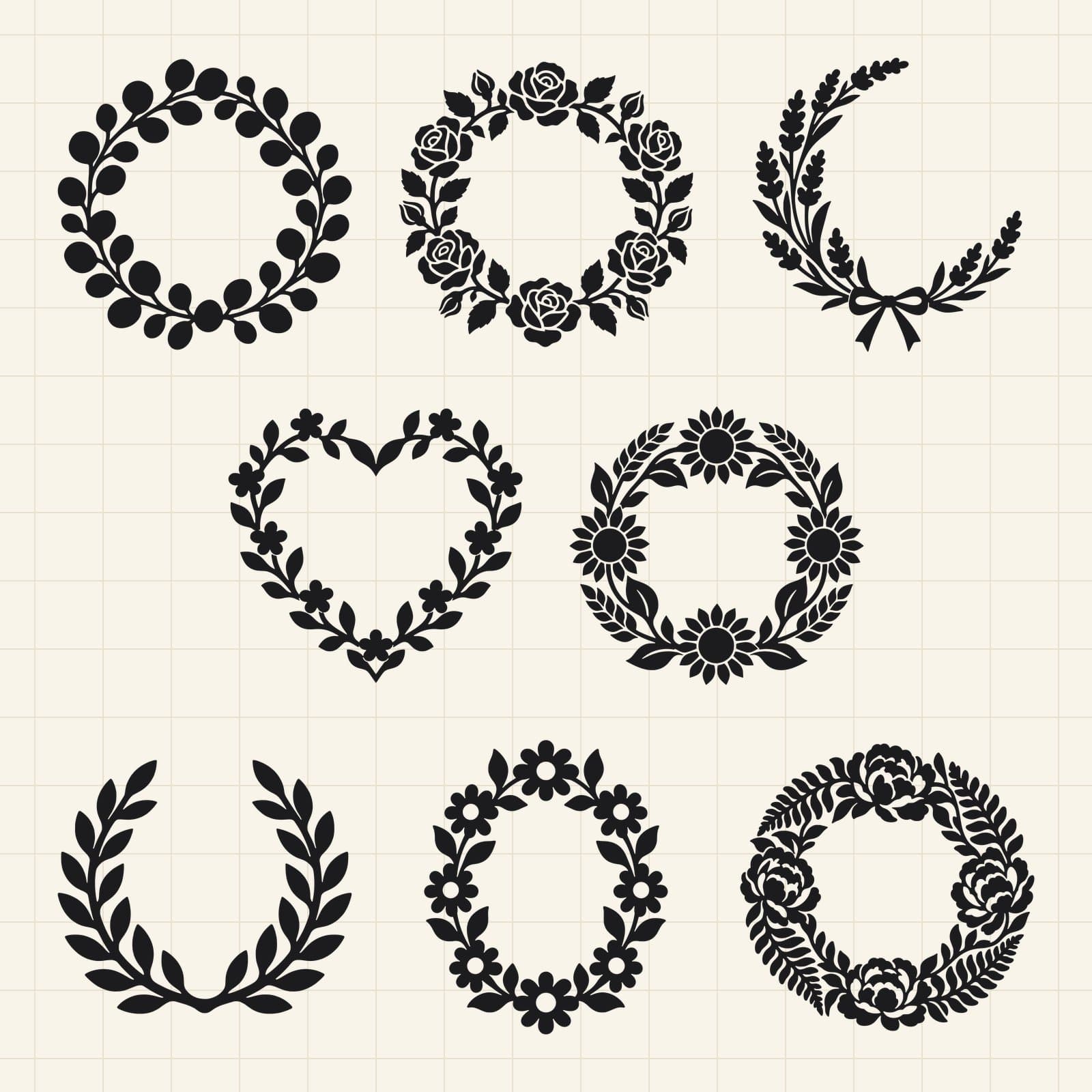 Floral Wreath SVG Cut Files for Cricut & Silhouette – 8 Designs preview