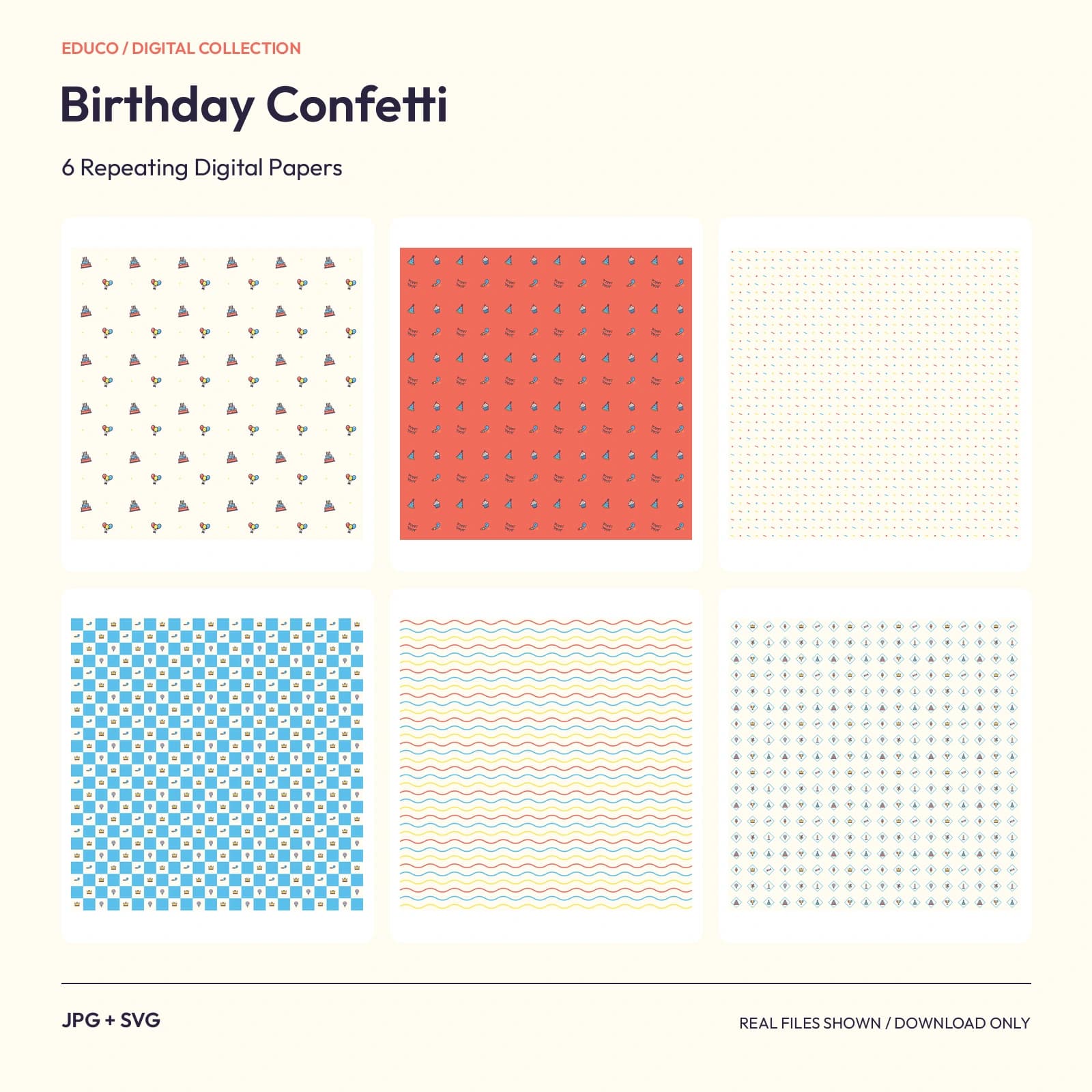Birthday Confetti - 6 Repeating Digital Papers preview