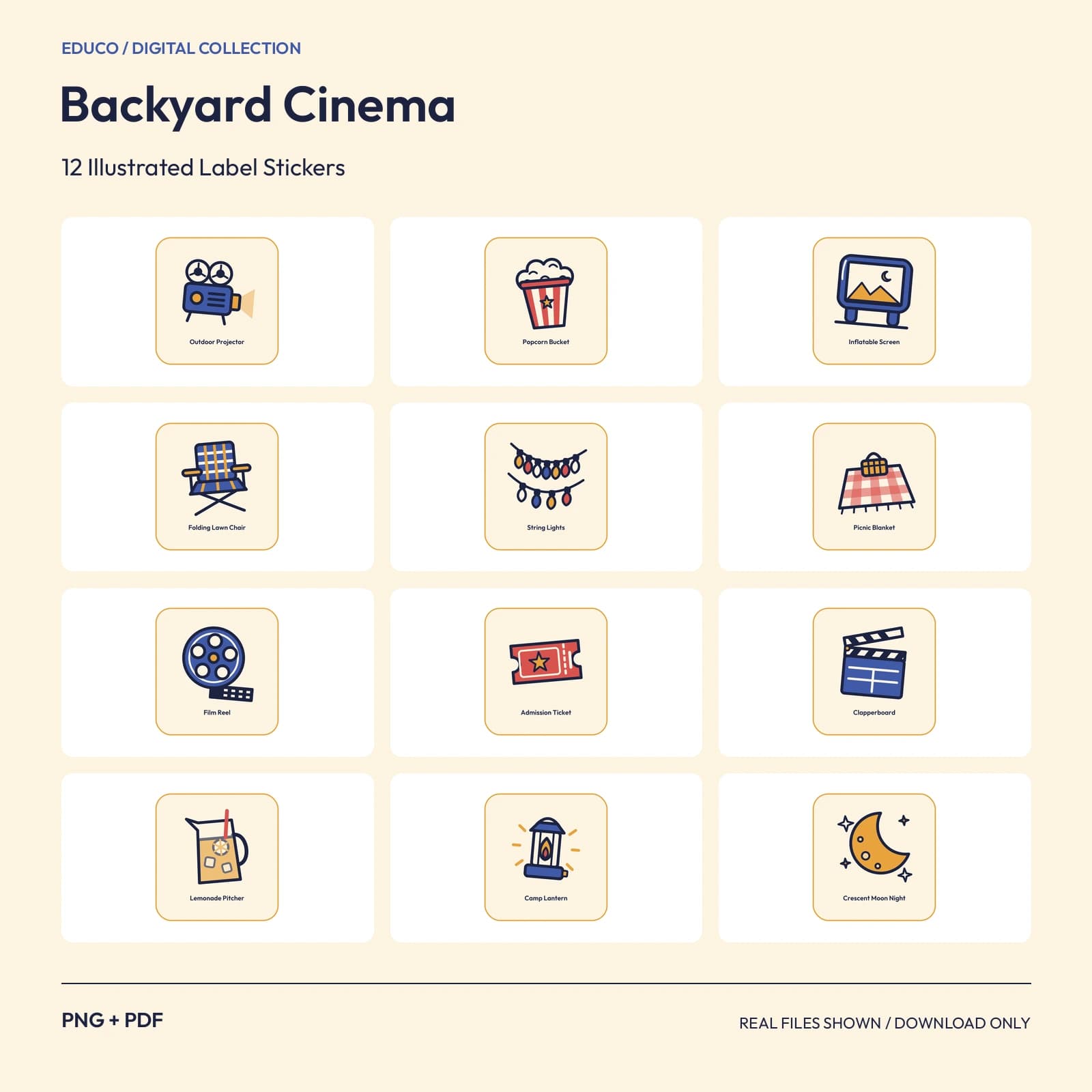 Backyard Cinema - 12 Illustrated Label Stickers preview