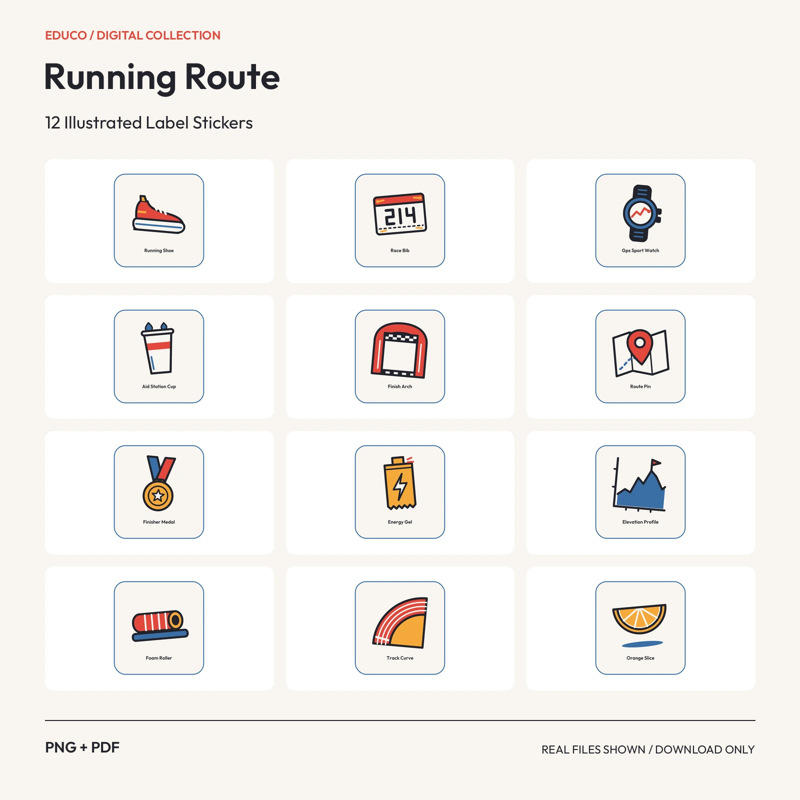 Running Route - 12 Illustrated Label Stickers preview
