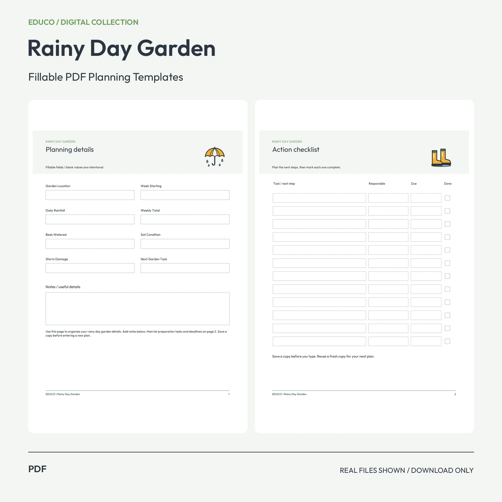 Rainy Day Garden - Fillable PDF Planning Templates preview