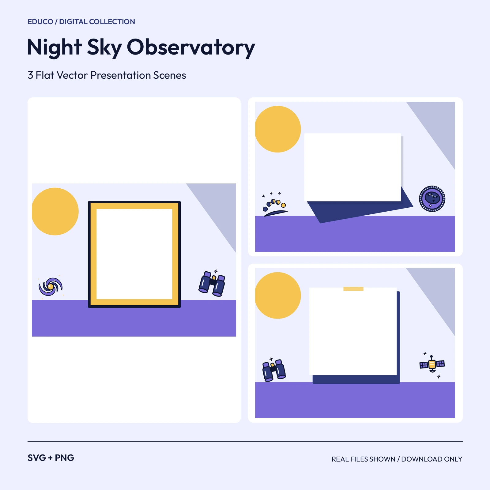 Night Sky Observatory - 3 Flat Vector Presentation Scenes preview