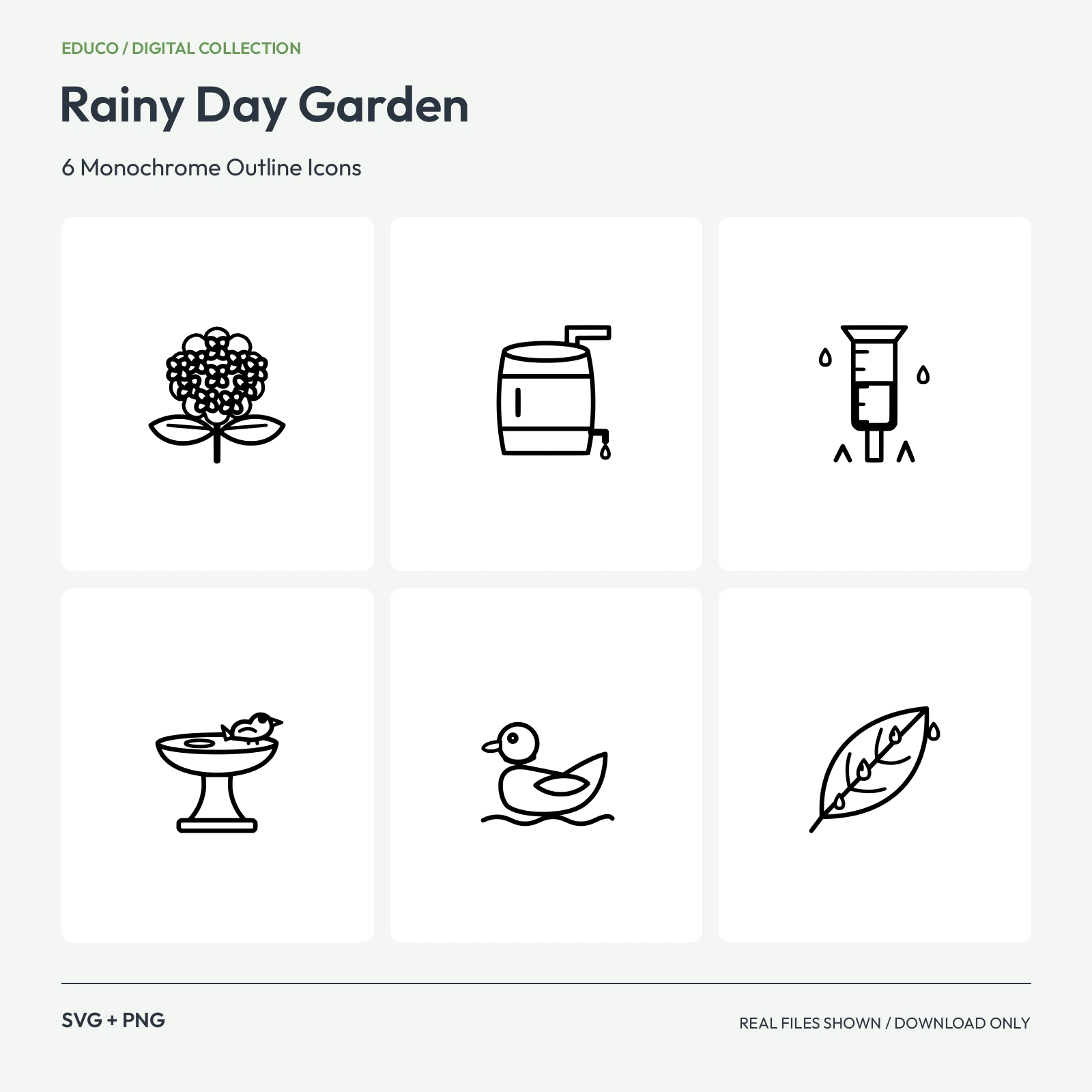 Rainy Day Garden - 6 Monochrome Outline Icons preview