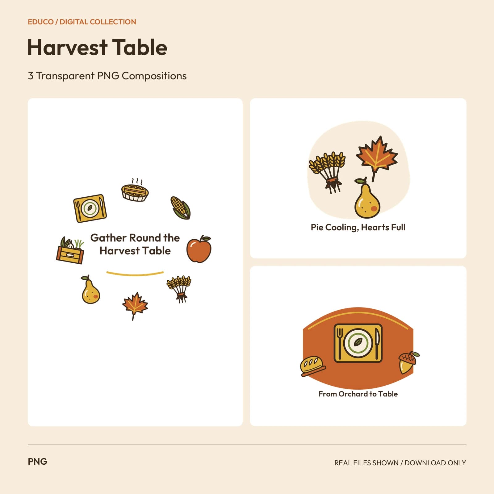 Harvest Table - 3 Transparent PNG Compositions preview