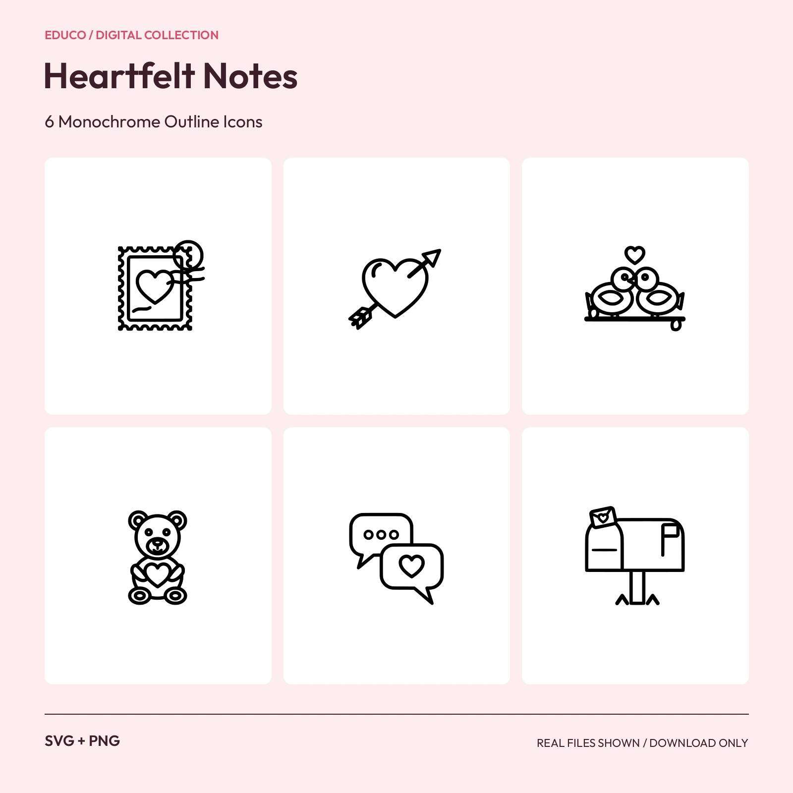 Heartfelt Notes - 6 Monochrome Outline Icons preview