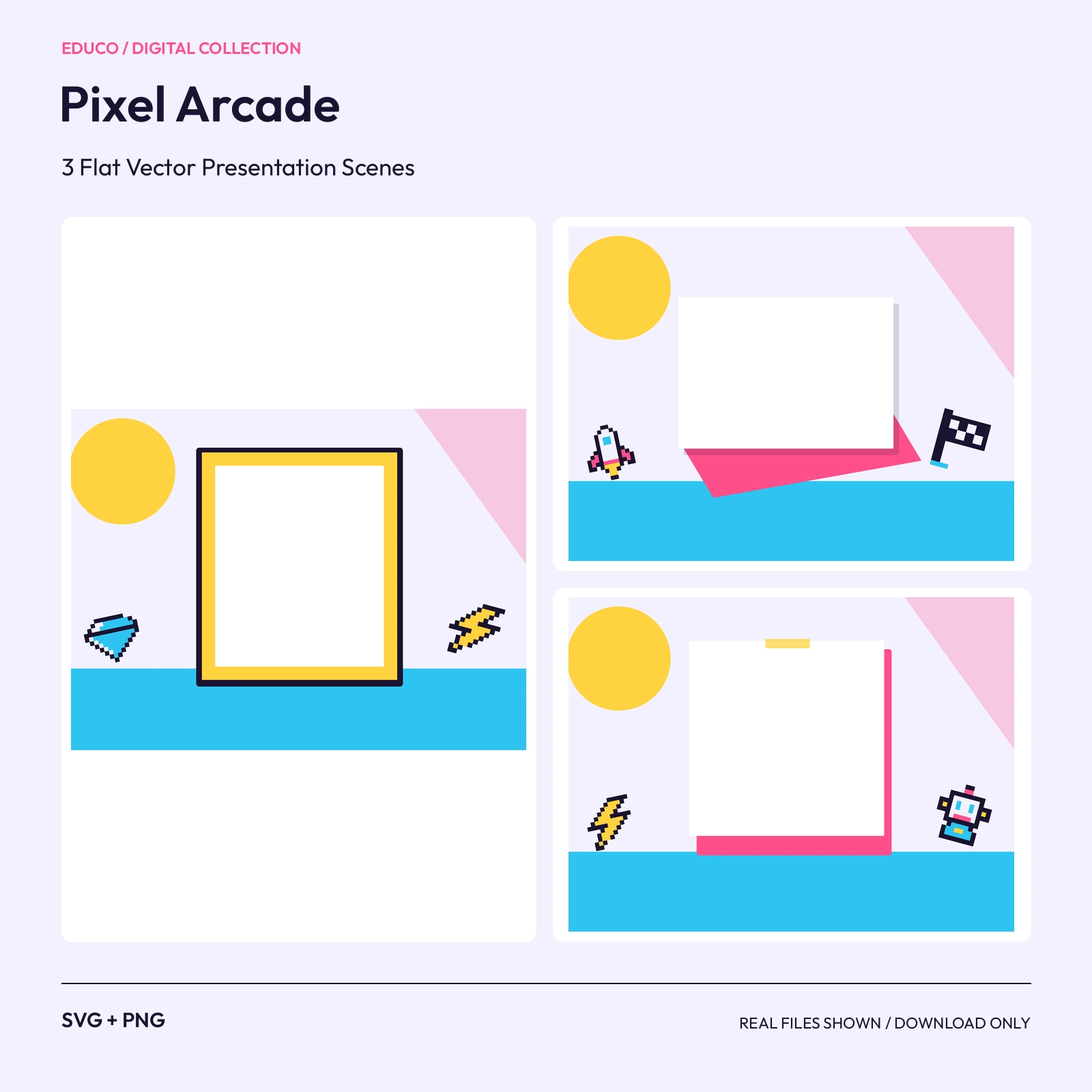 Pixel Arcade - 3 Flat Vector Presentation Scenes preview