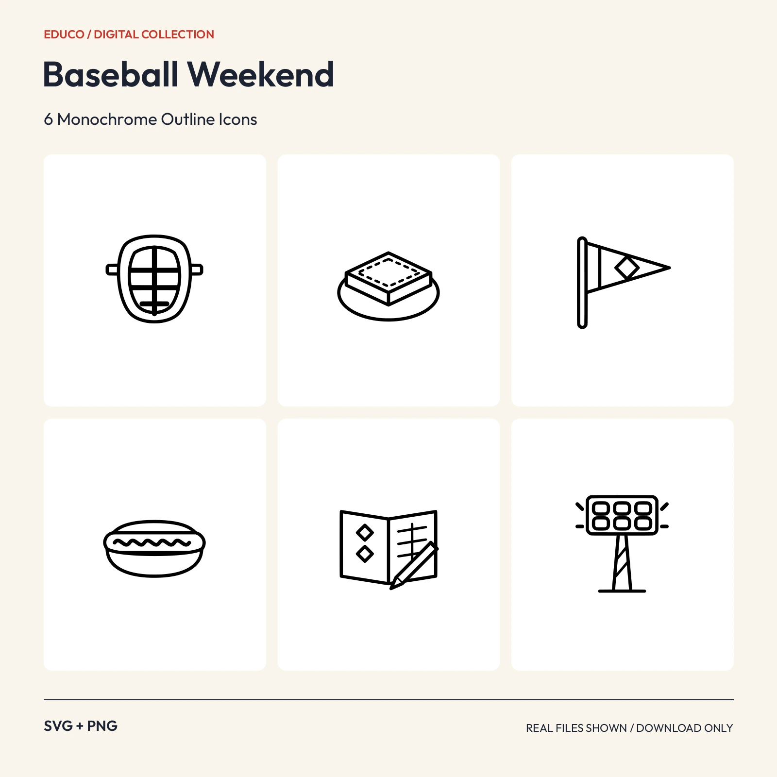 Baseball Weekend - 6 Monochrome Outline Icons preview