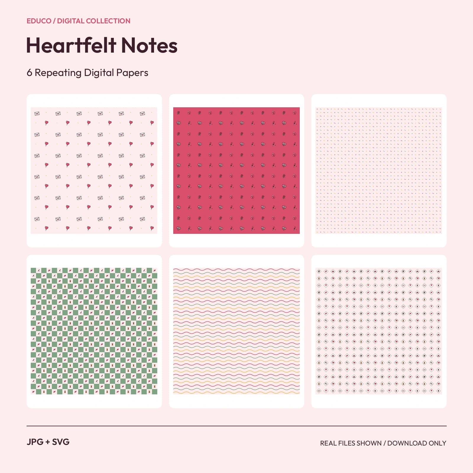 Heartfelt Notes - 6 Repeating Digital Papers preview
