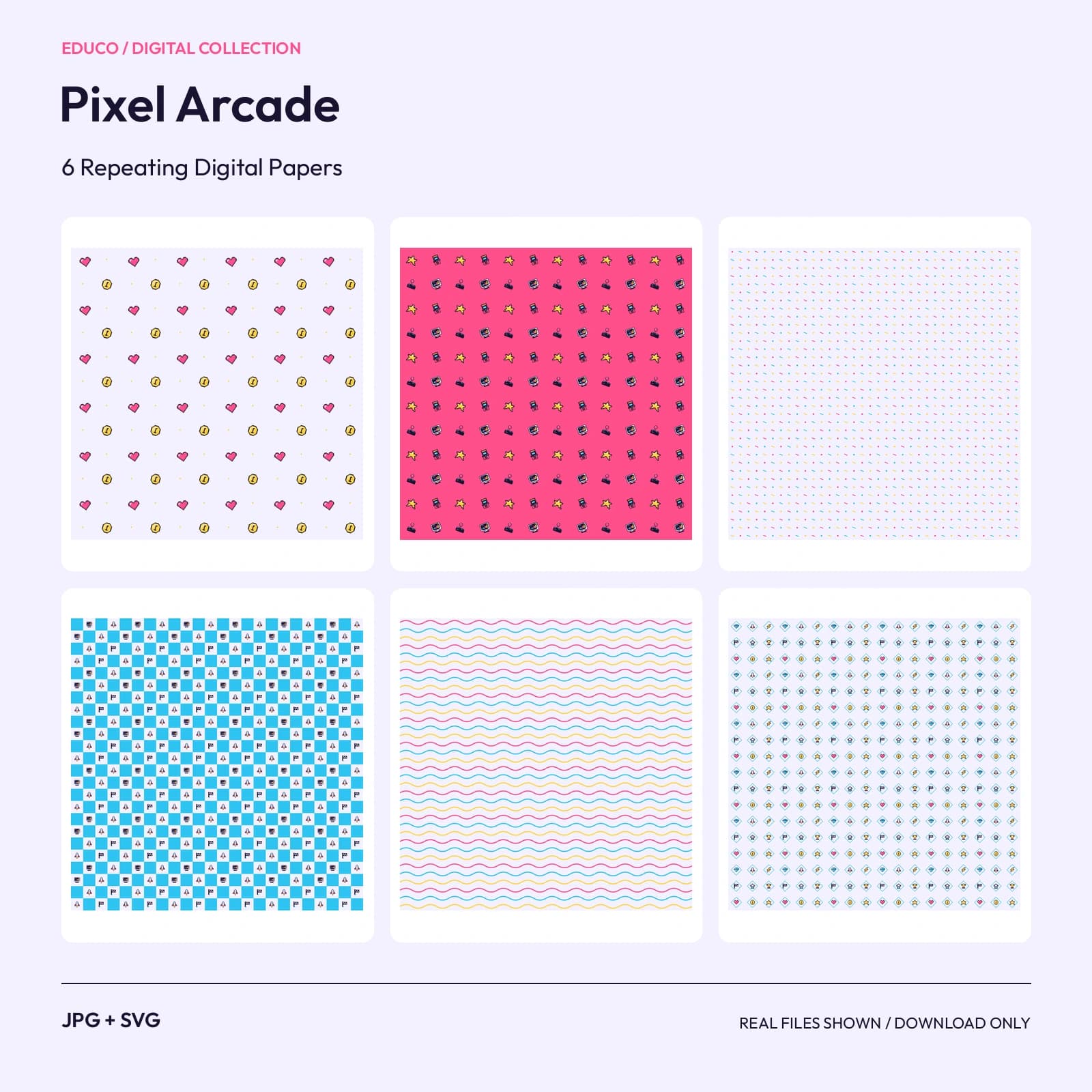 Pixel Arcade - 6 Repeating Digital Papers preview
