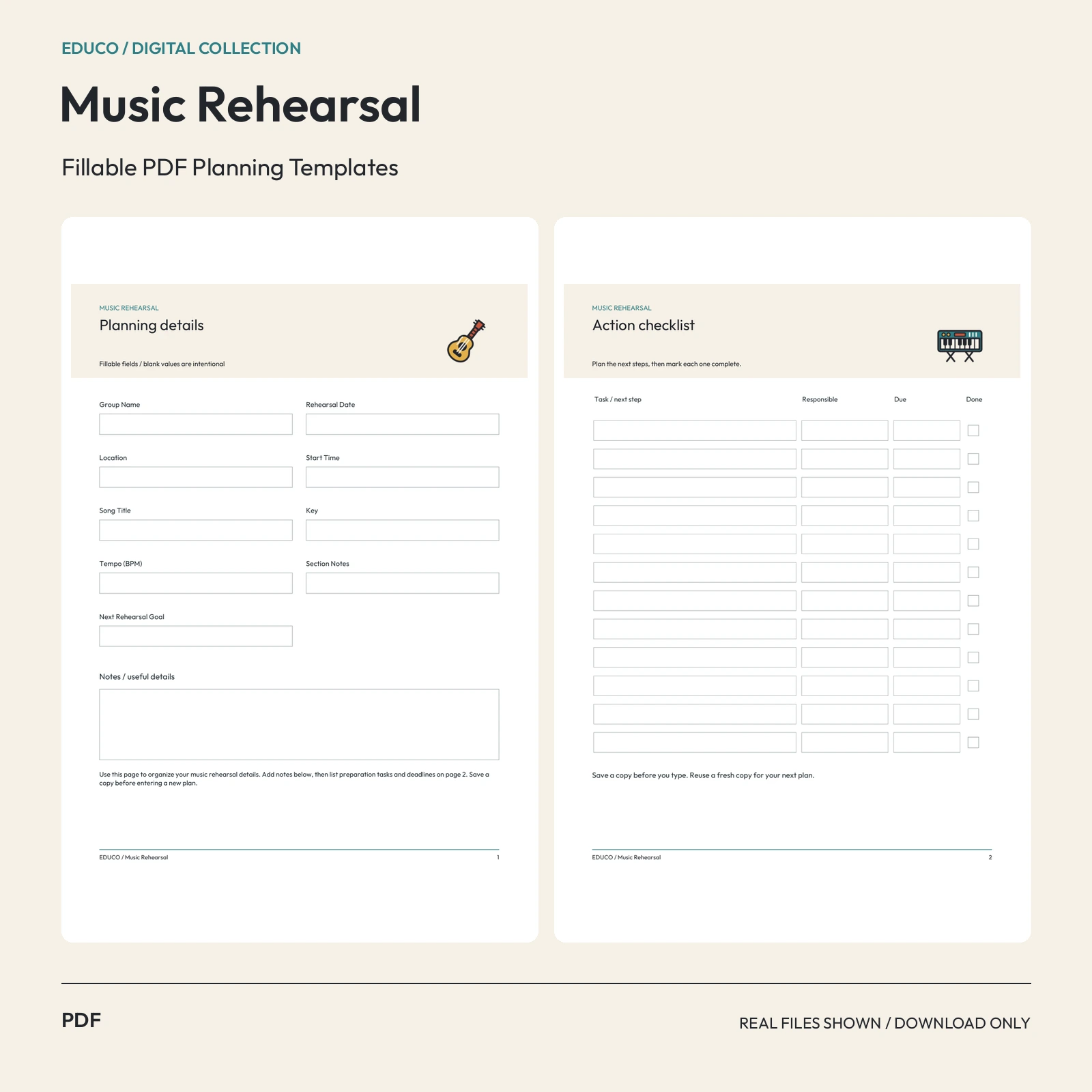 Music Rehearsal - Fillable PDF Planning Templates preview