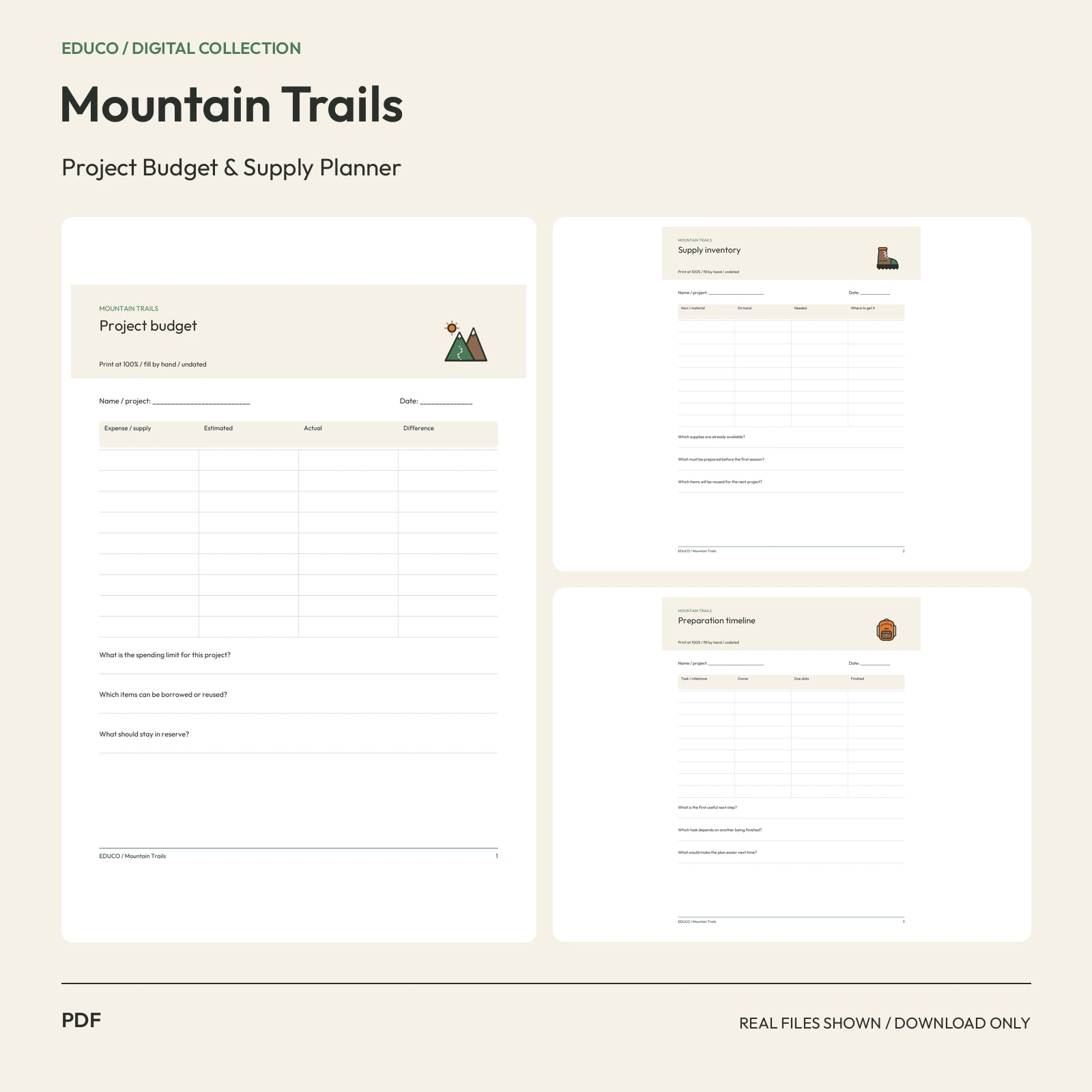 Mountain Trails - Project Budget and Supply Planner preview
