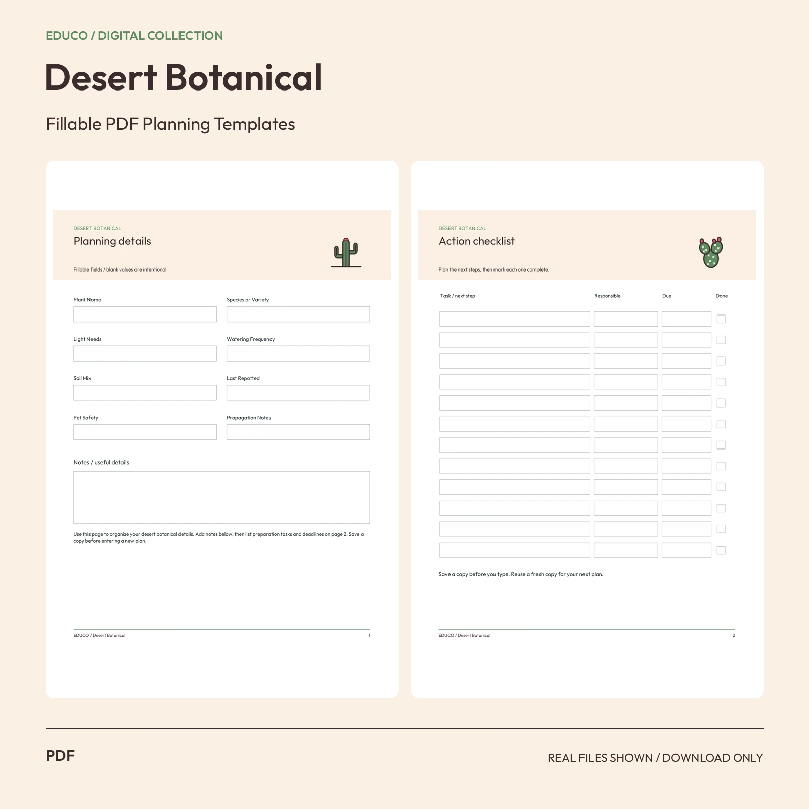 Desert Botanical - Fillable PDF Planning Templates preview