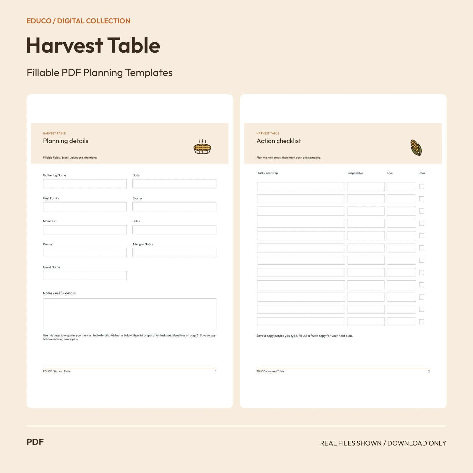 Harvest Table - Fillable PDF Planning Templates preview