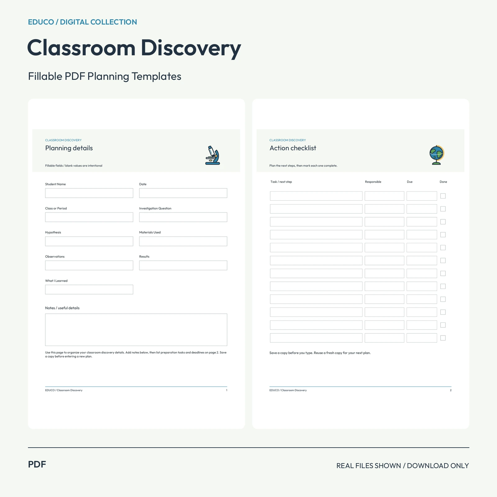 Classroom Discovery - Fillable PDF Planning Templates preview