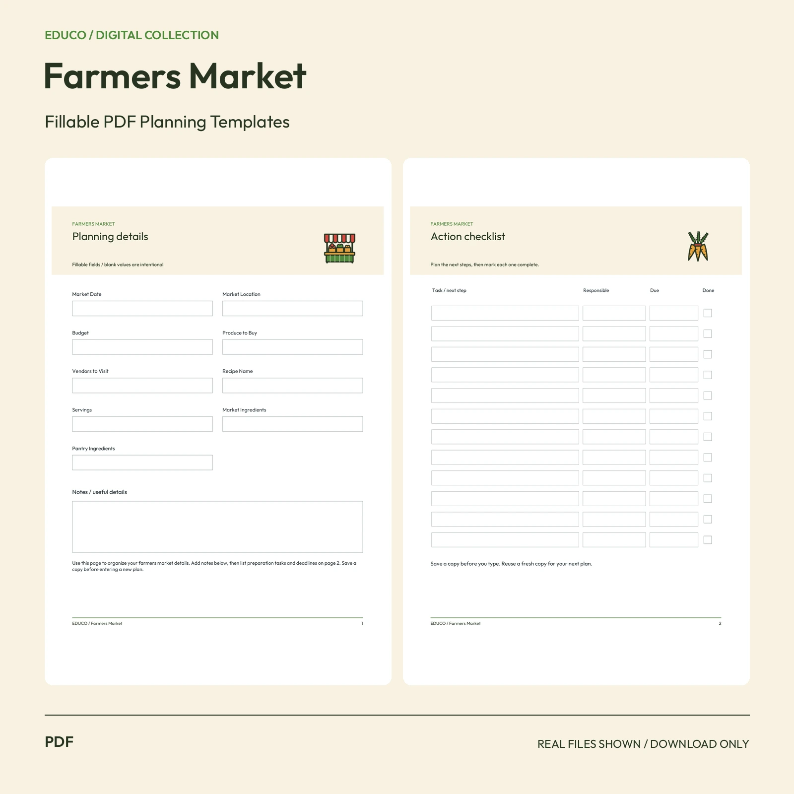 Farmers Market - Fillable PDF Planning Templates preview