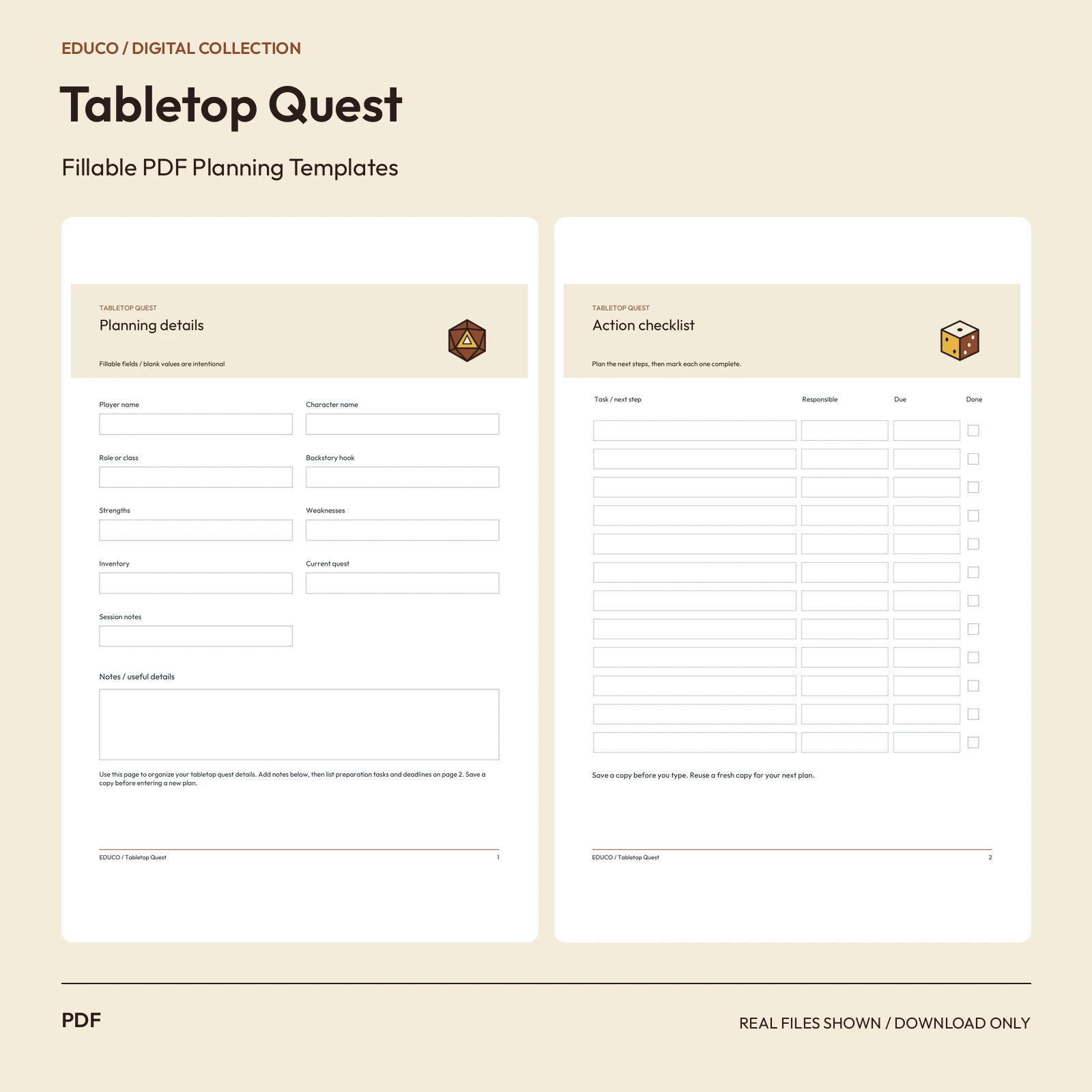 Tabletop Quest - Fillable PDF Planning Templates preview