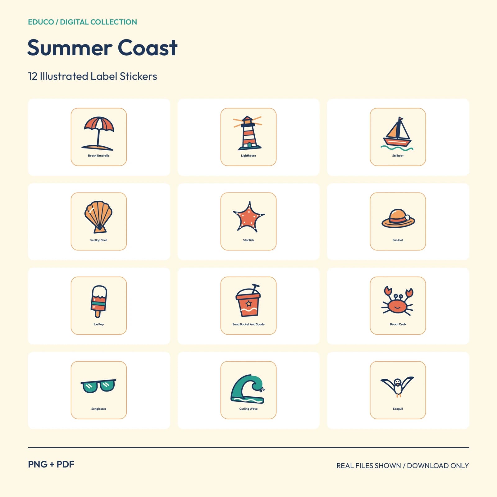 Summer Coast - 12 Illustrated Label Stickers preview