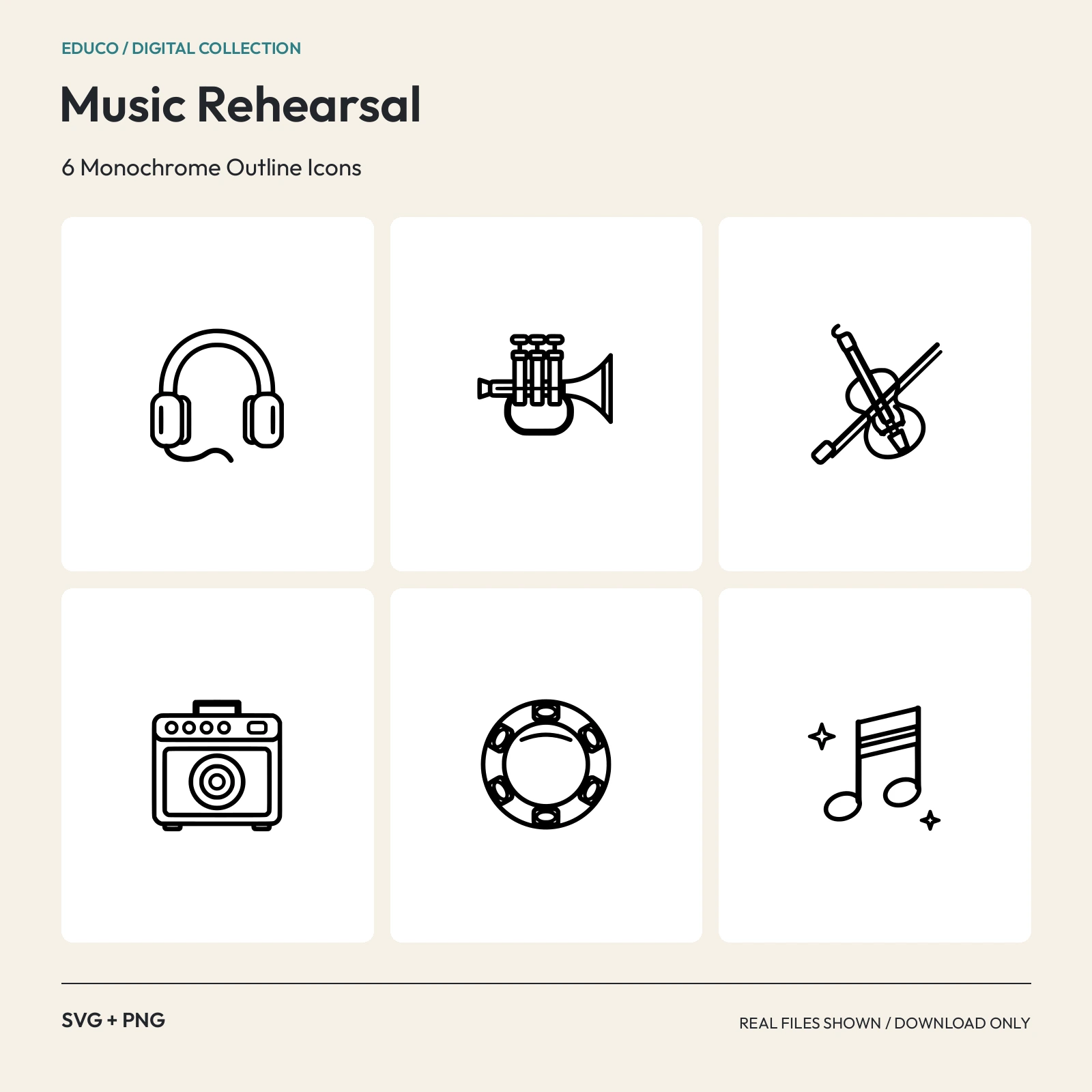 Music Rehearsal - 6 Monochrome Outline Icons preview