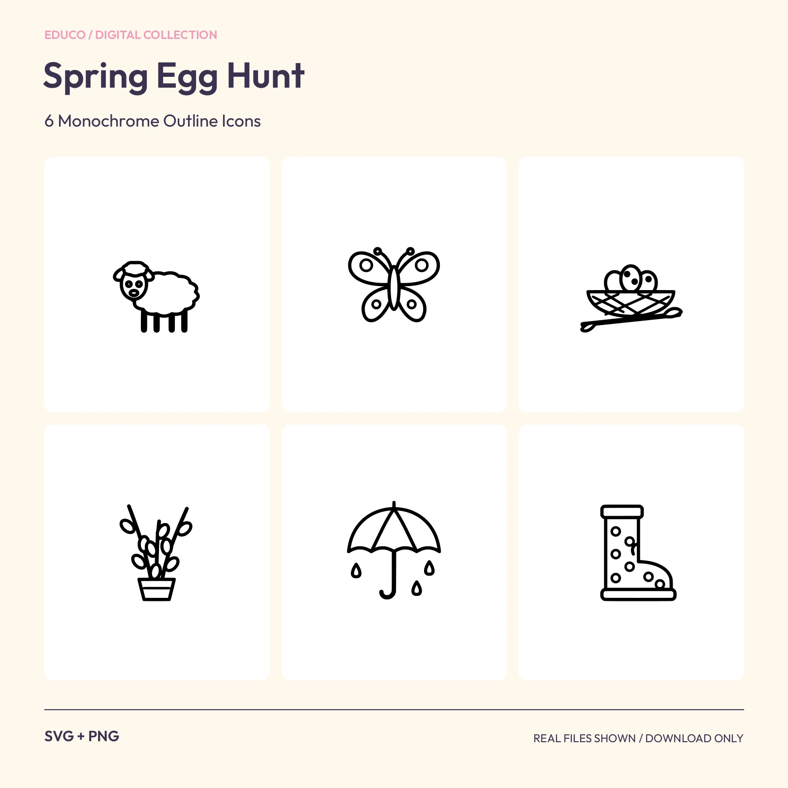 Spring Egg Hunt - 6 Monochrome Outline Icons preview