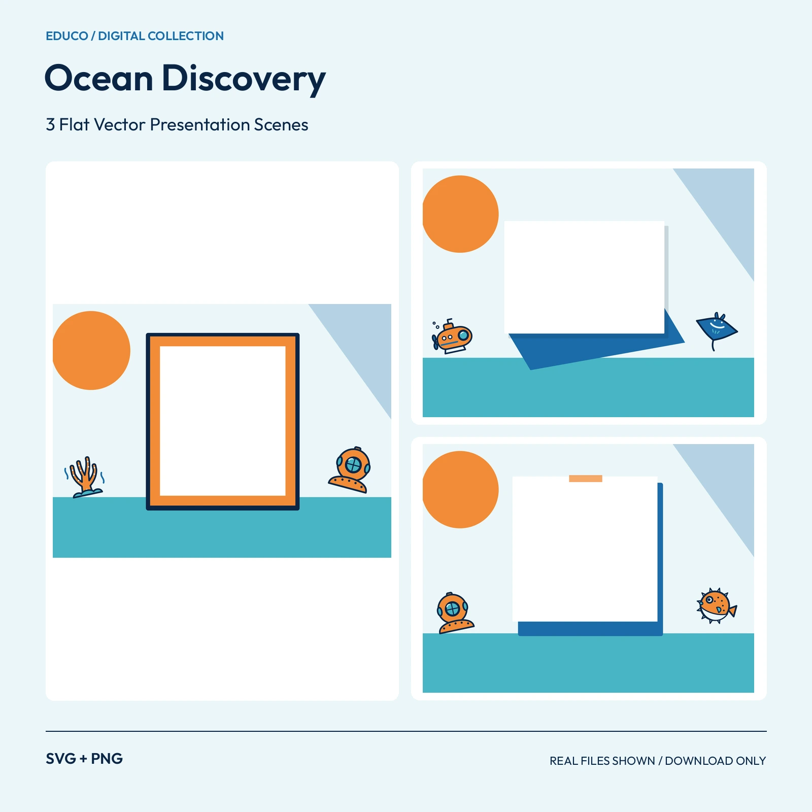 Ocean Discovery - 3 Flat Vector Presentation Scenes preview