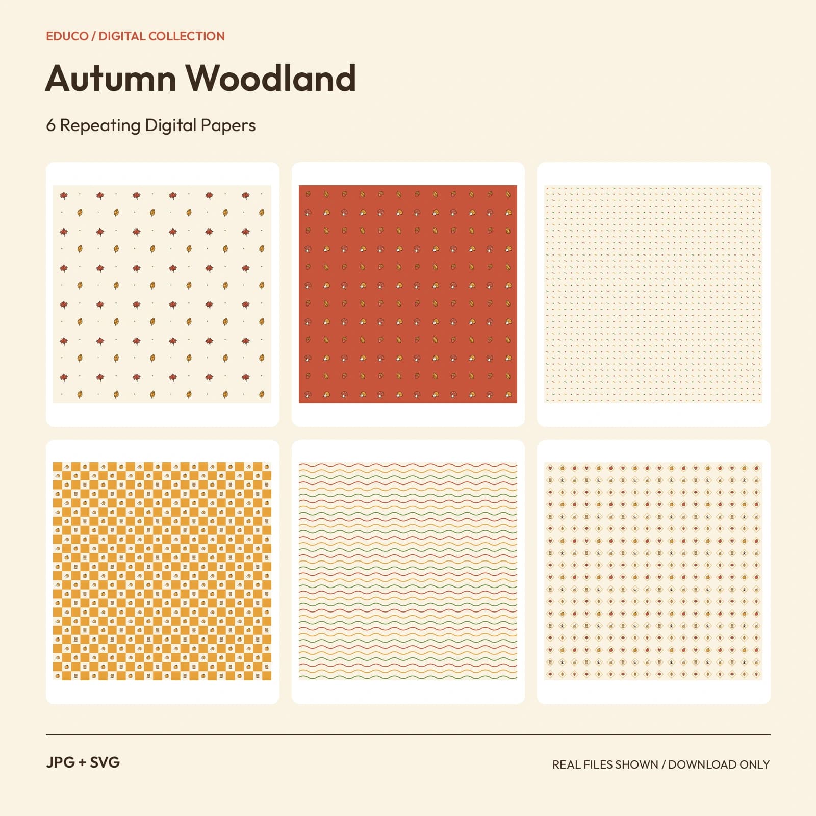 Autumn Woodland - 6 Repeating Digital Papers preview