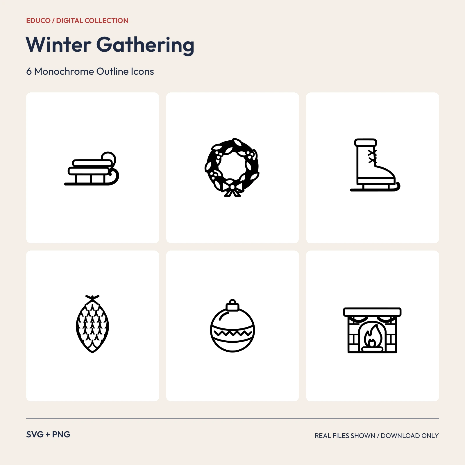 Winter Gathering - 6 Monochrome Outline Icons preview