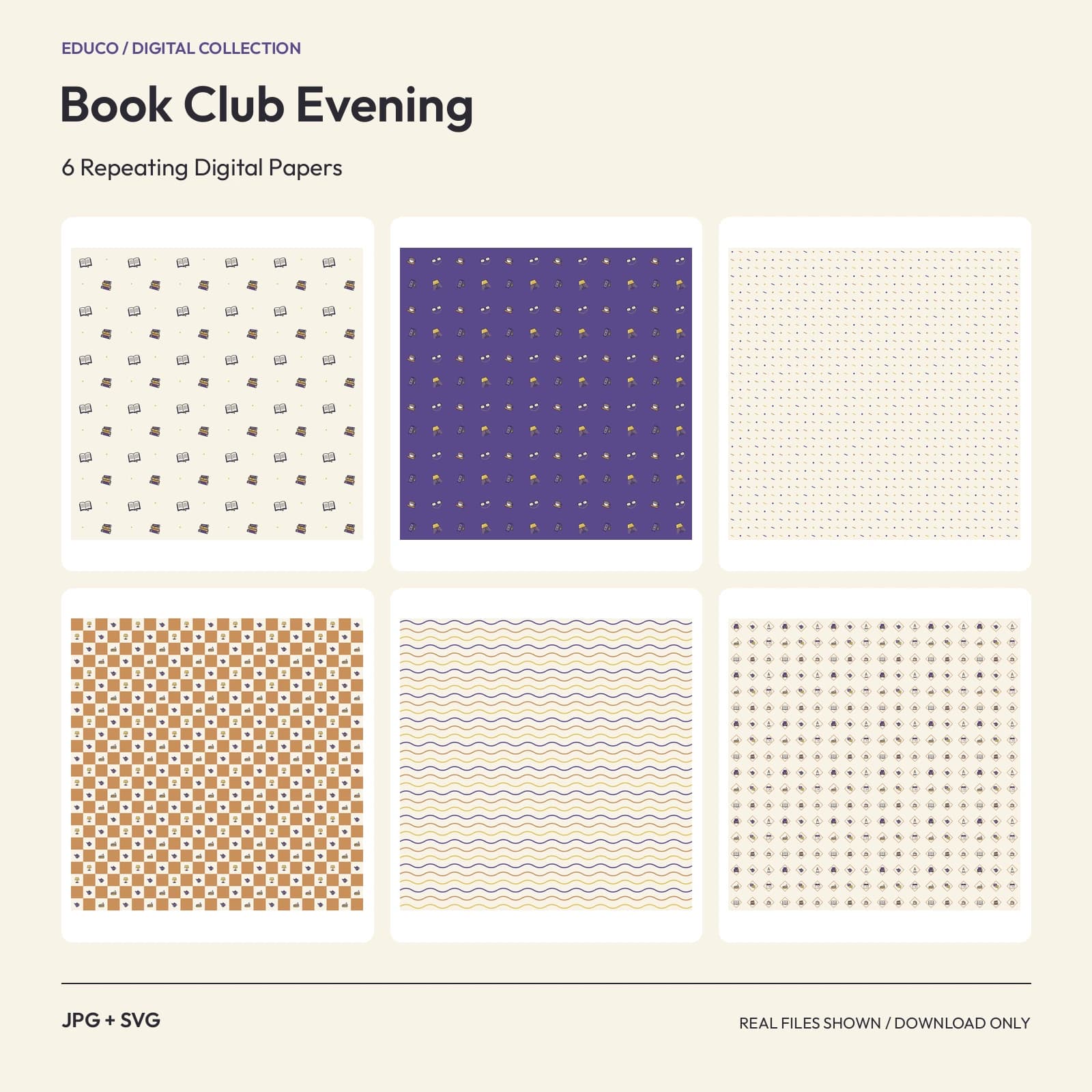 Book Club Evening - 6 Repeating Digital Papers preview