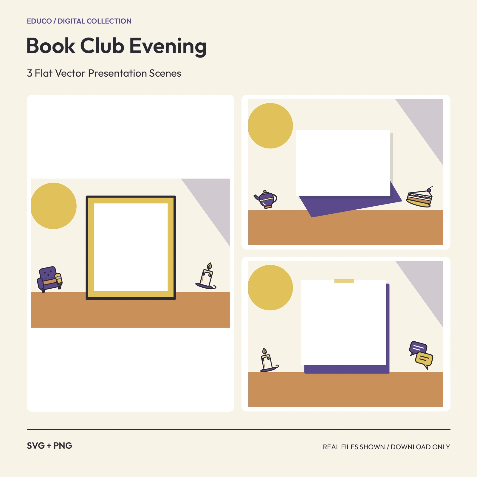 Book Club Evening - 3 Flat Vector Presentation Scenes preview