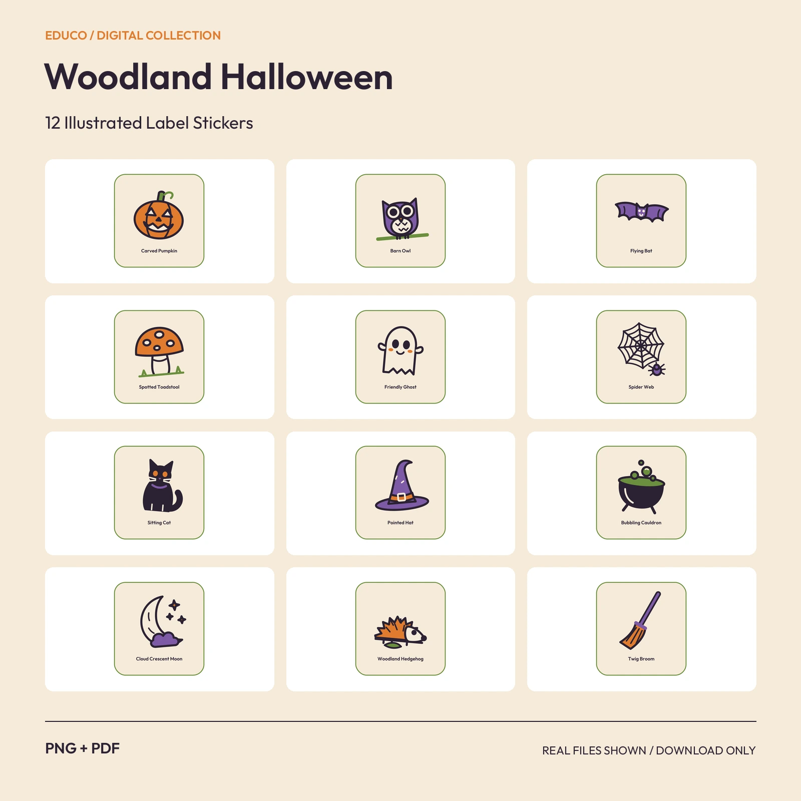 Woodland Halloween - 12 Illustrated Label Stickers preview