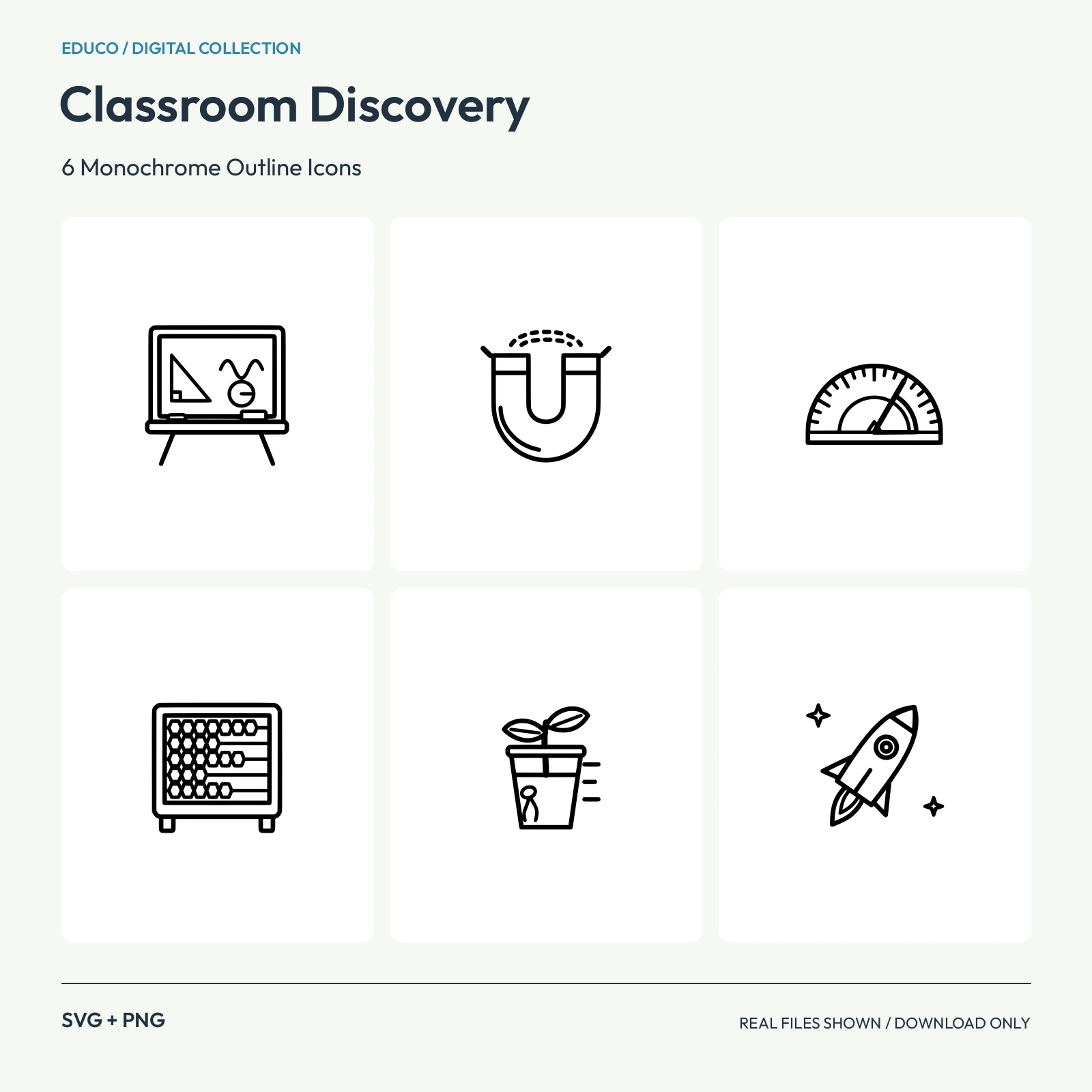Classroom Discovery - 6 Monochrome Outline Icons preview
