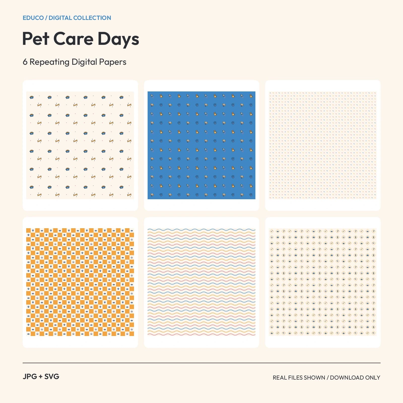 Pet Care Days - 6 Repeating Digital Papers preview