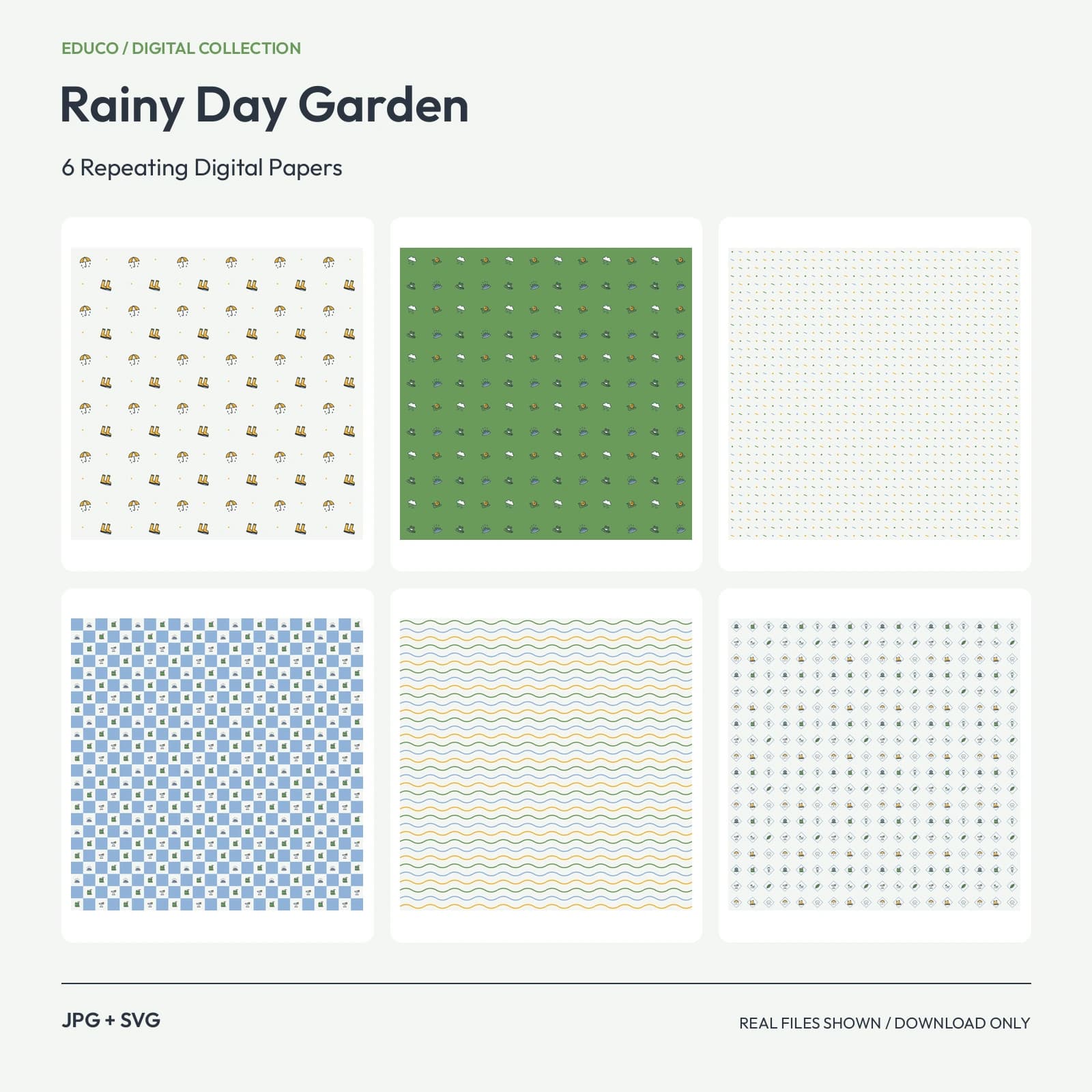 Rainy Day Garden - 6 Repeating Digital Papers preview